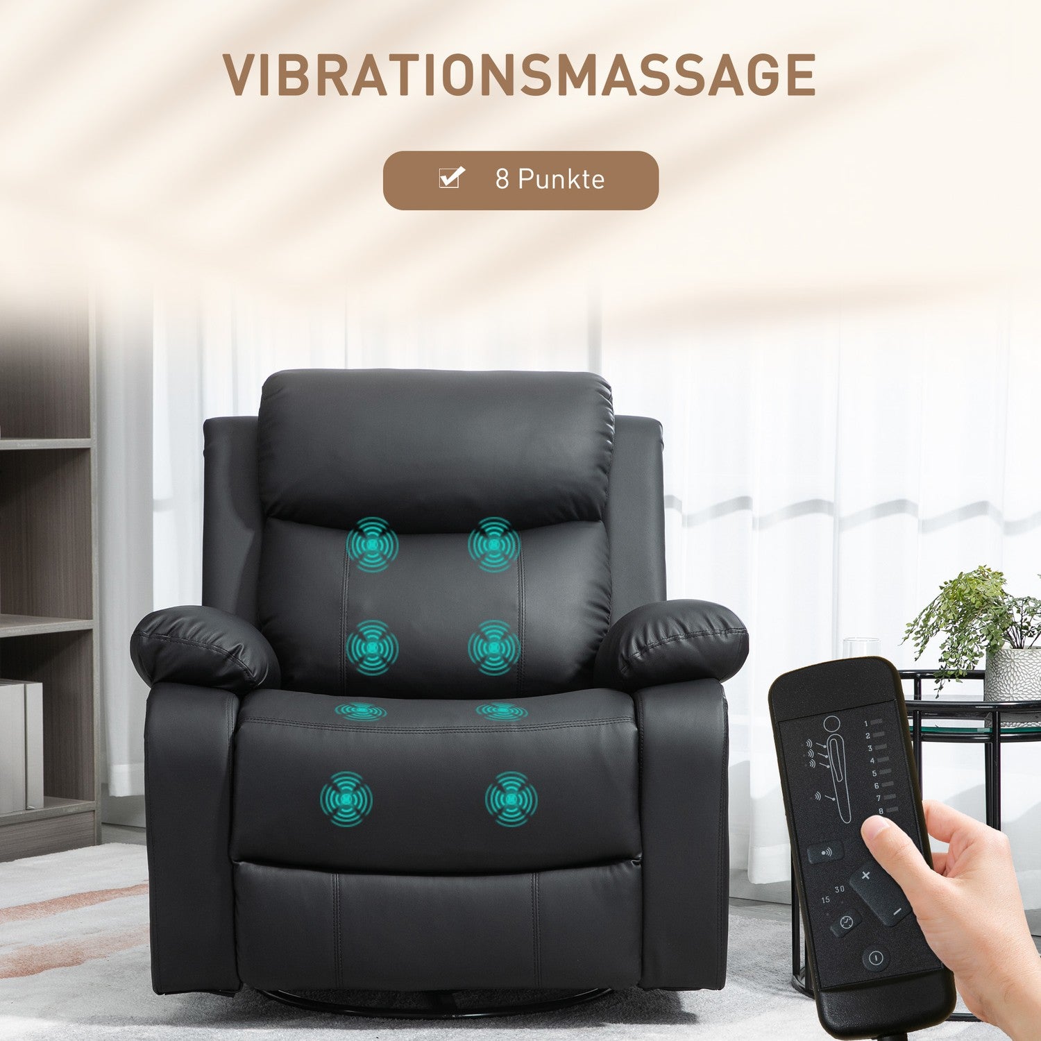 Massagefåtölj med gungande, 8-punktsvibration