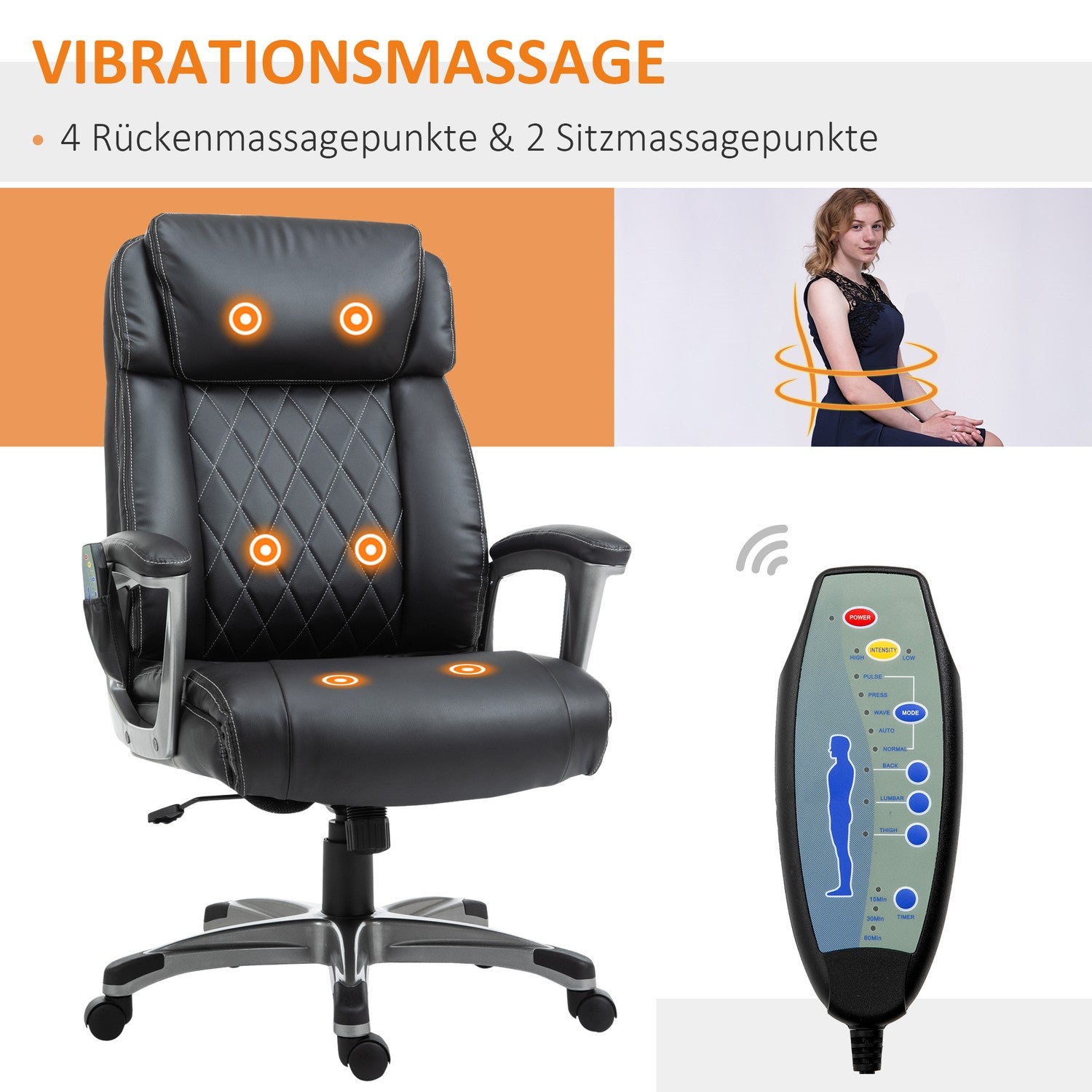 Massagekontorsstol, konstläder, vridbar, med nackstöd