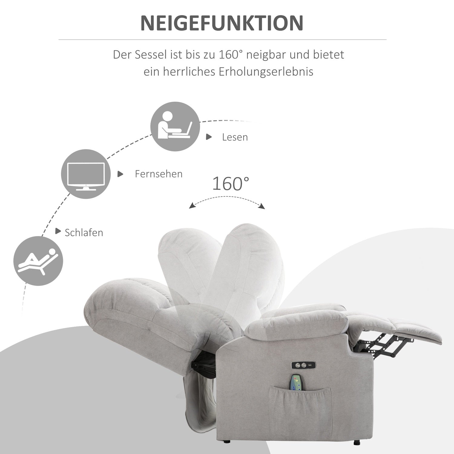 Massagestol med ståhjälp, justerbar, USB-fjärrkontroll