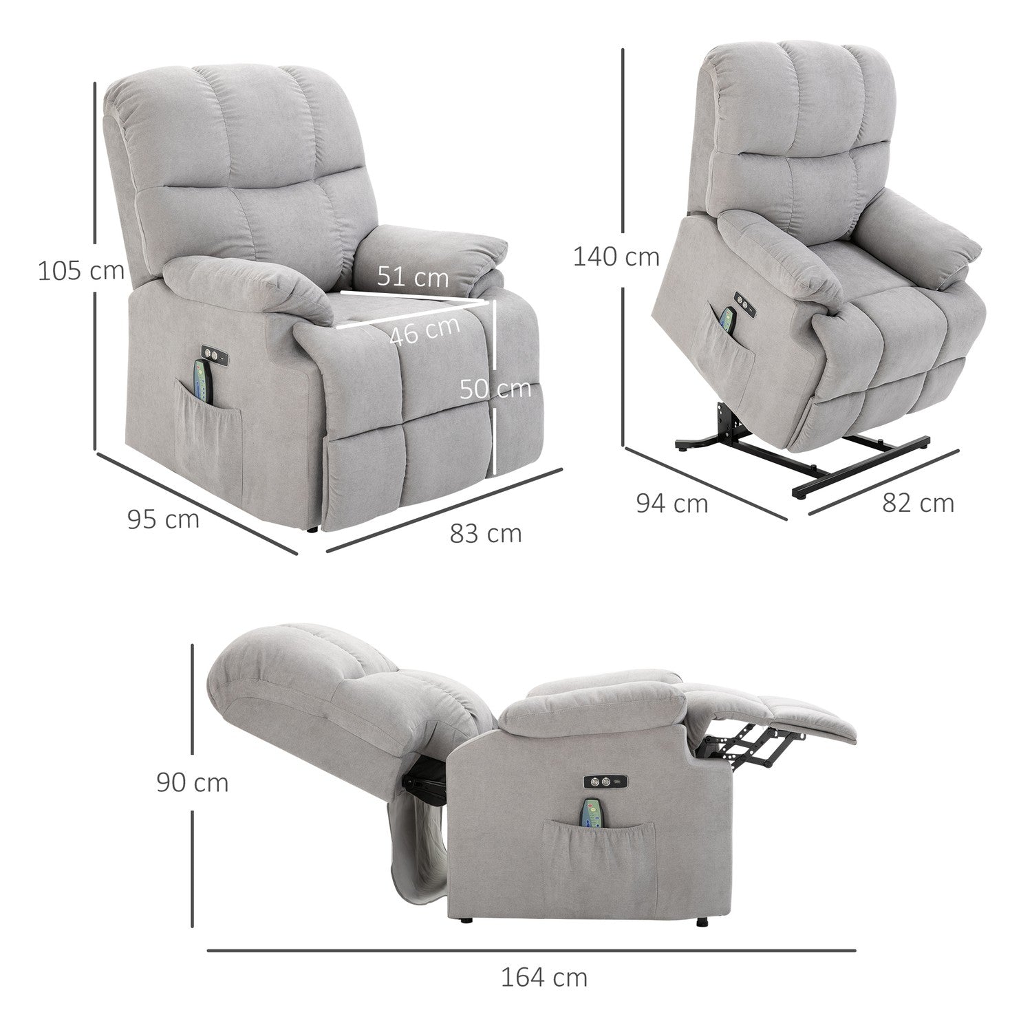 Massagestol med ståhjälp, justerbar, USB-fjärrkontroll