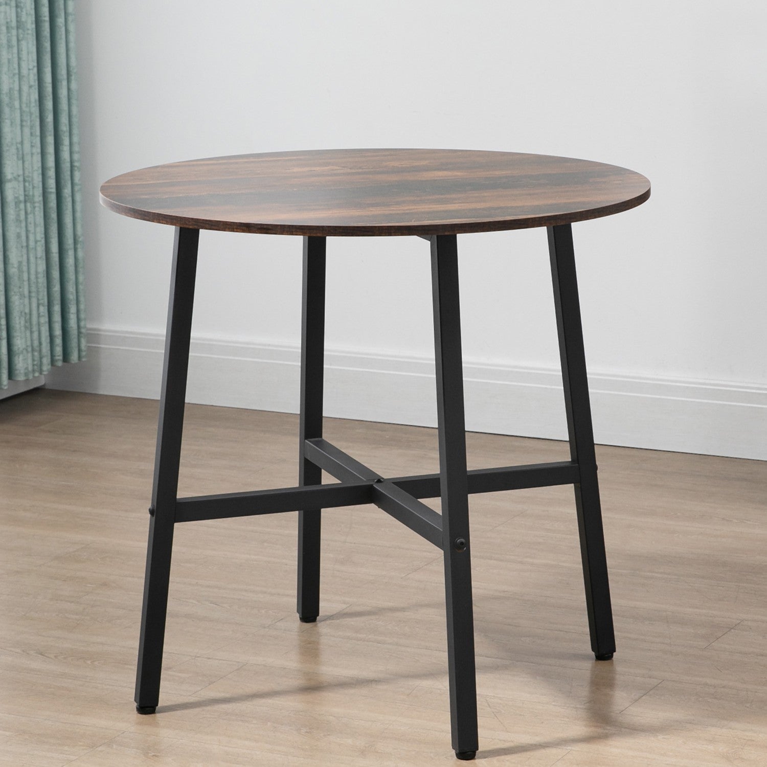 Matbord i stål för 4, 80x80x76 cm, brun finish