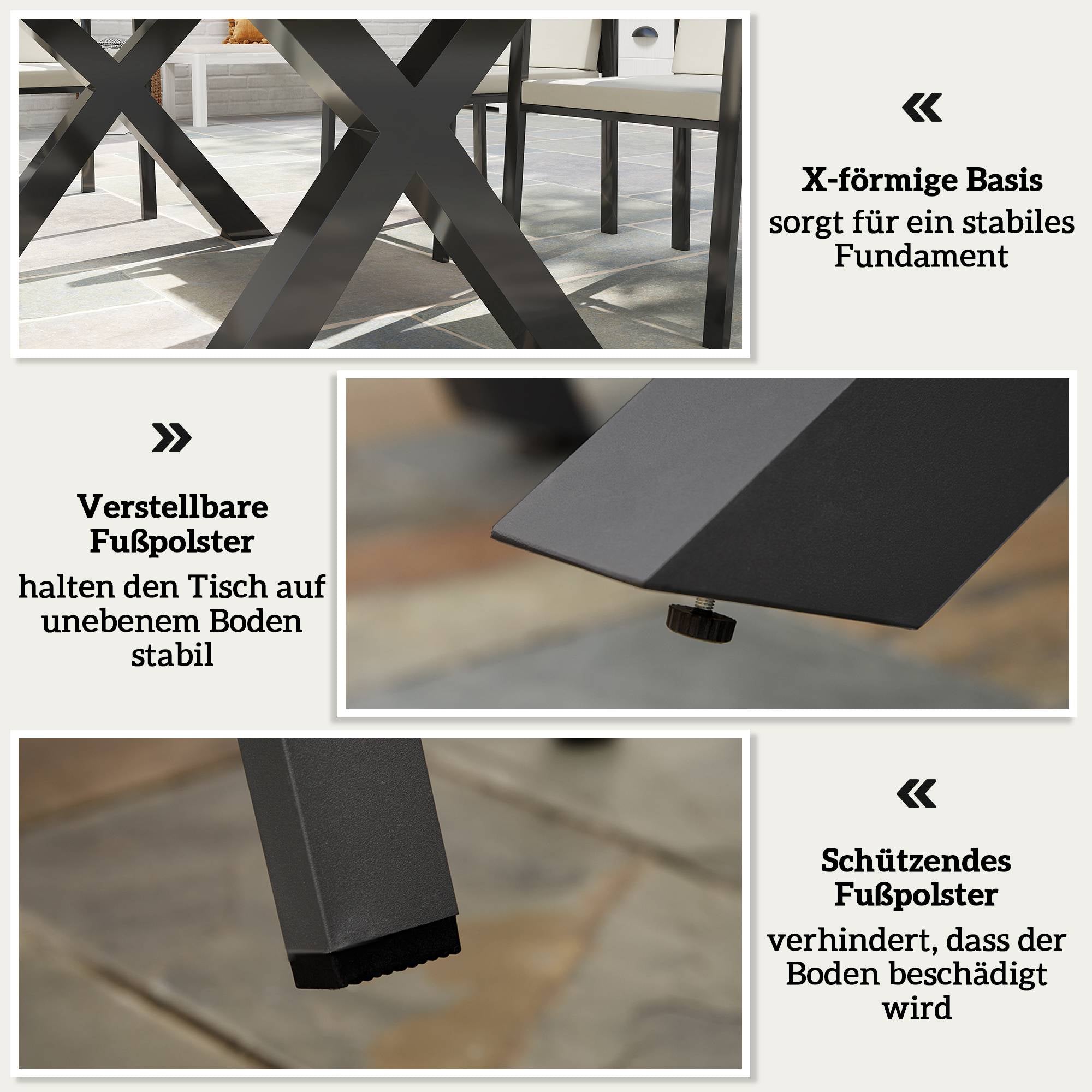 Matgrupp för 6 personer, väderbeständig, svart/grå