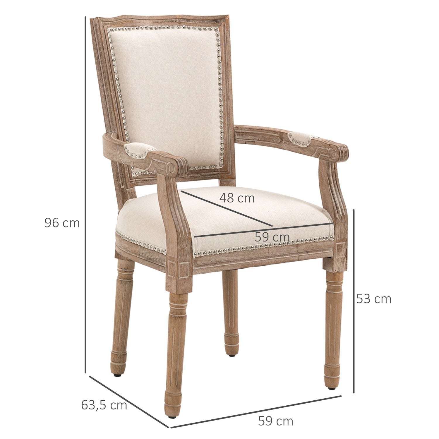 Matsalsfåtölj med linneklädsel, vintagedesign