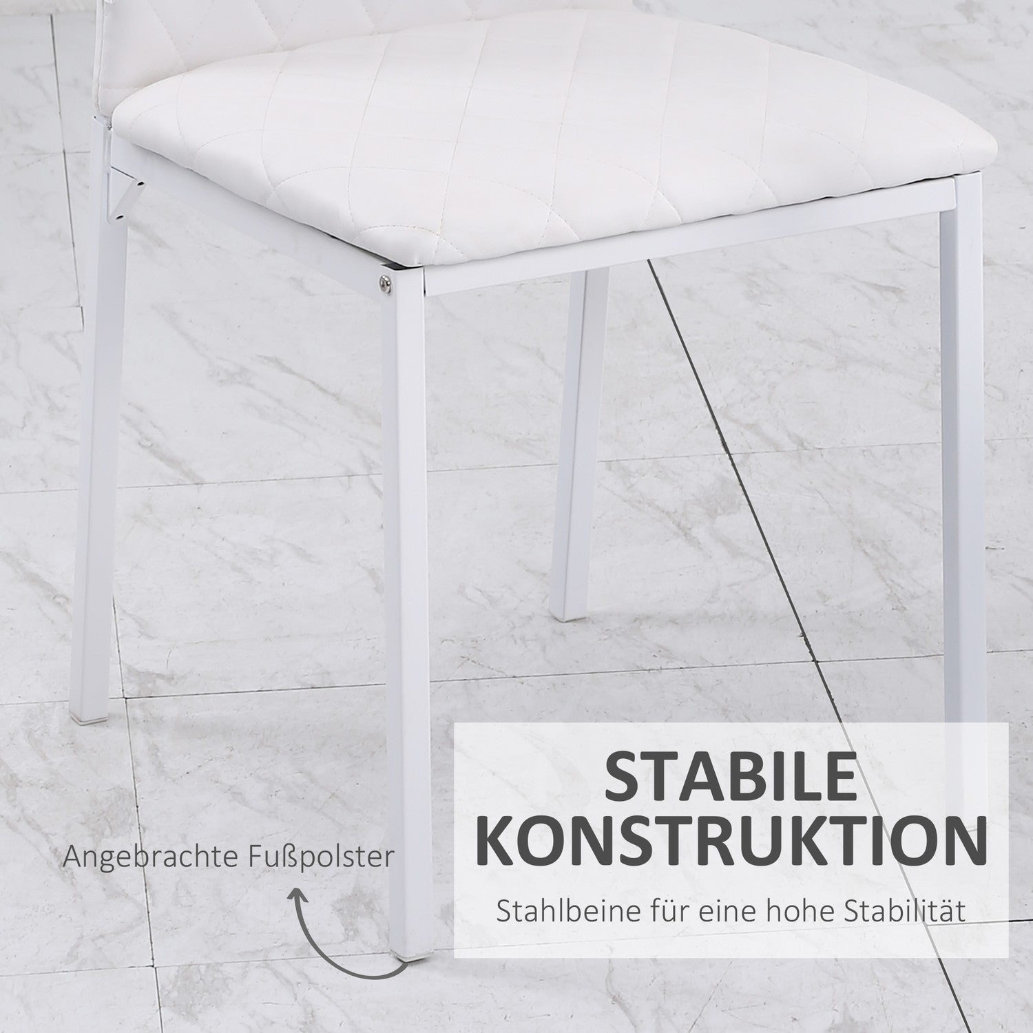 Matstolar Set om 4, konstläder, hög rygg, vit