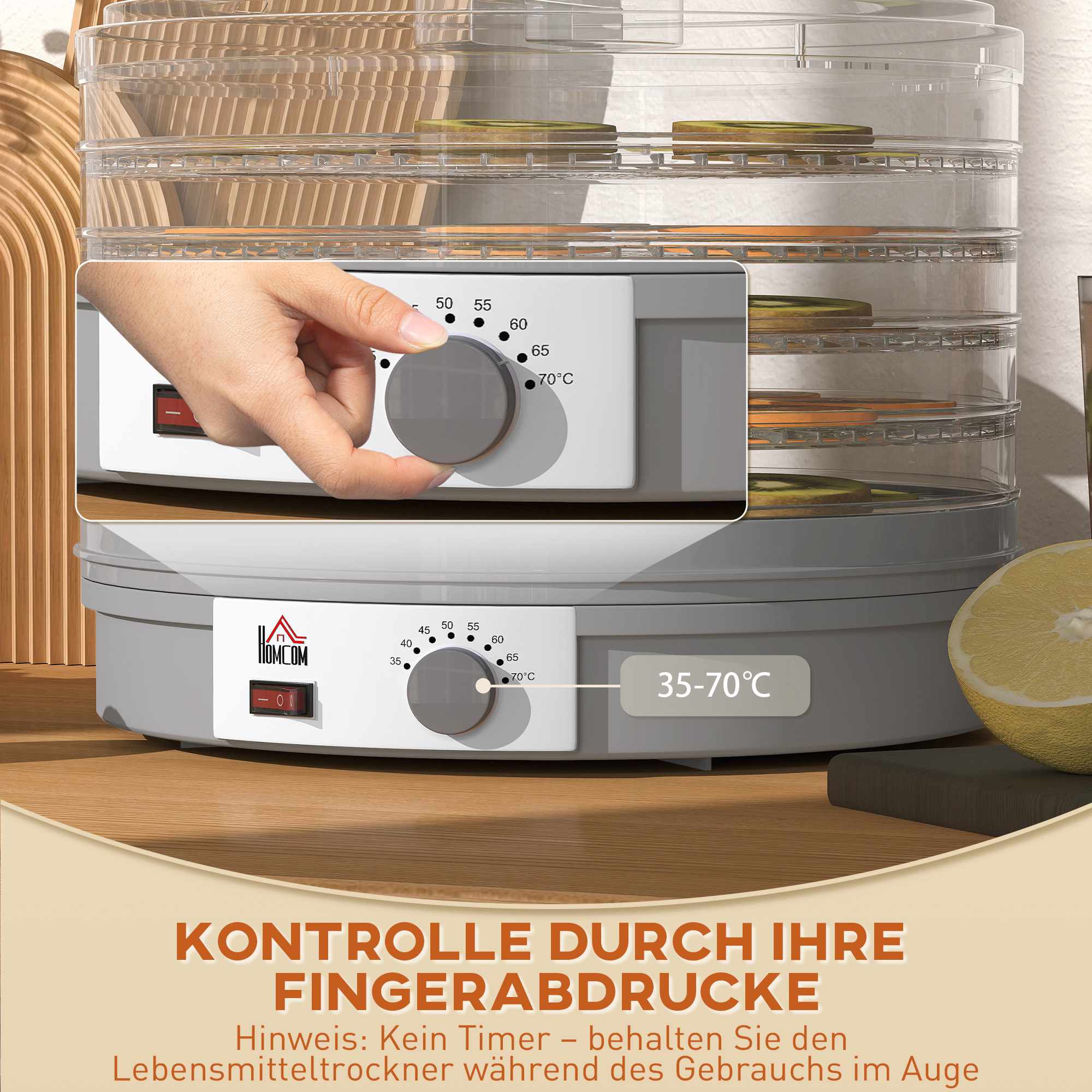 Mattorkmaskin med 5 stapelbara brickor, justerbar temperatur