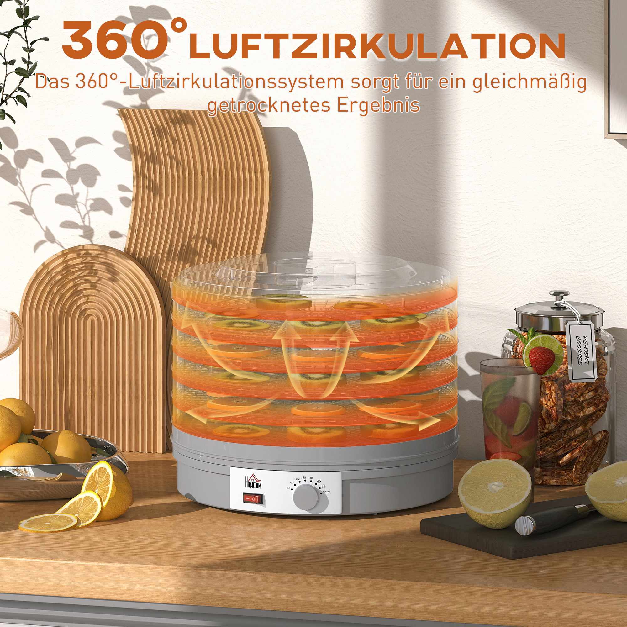 Mattorkmaskin med 5 stapelbara brickor, justerbar temperatur