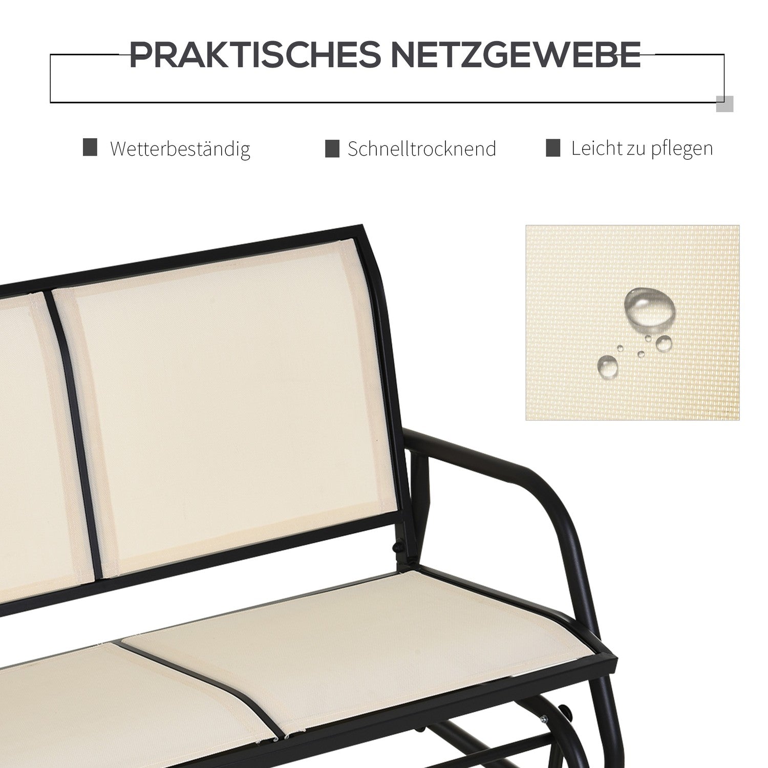 Metall 2-sits gungbänk – Svart & Beige 120x70x85 cm