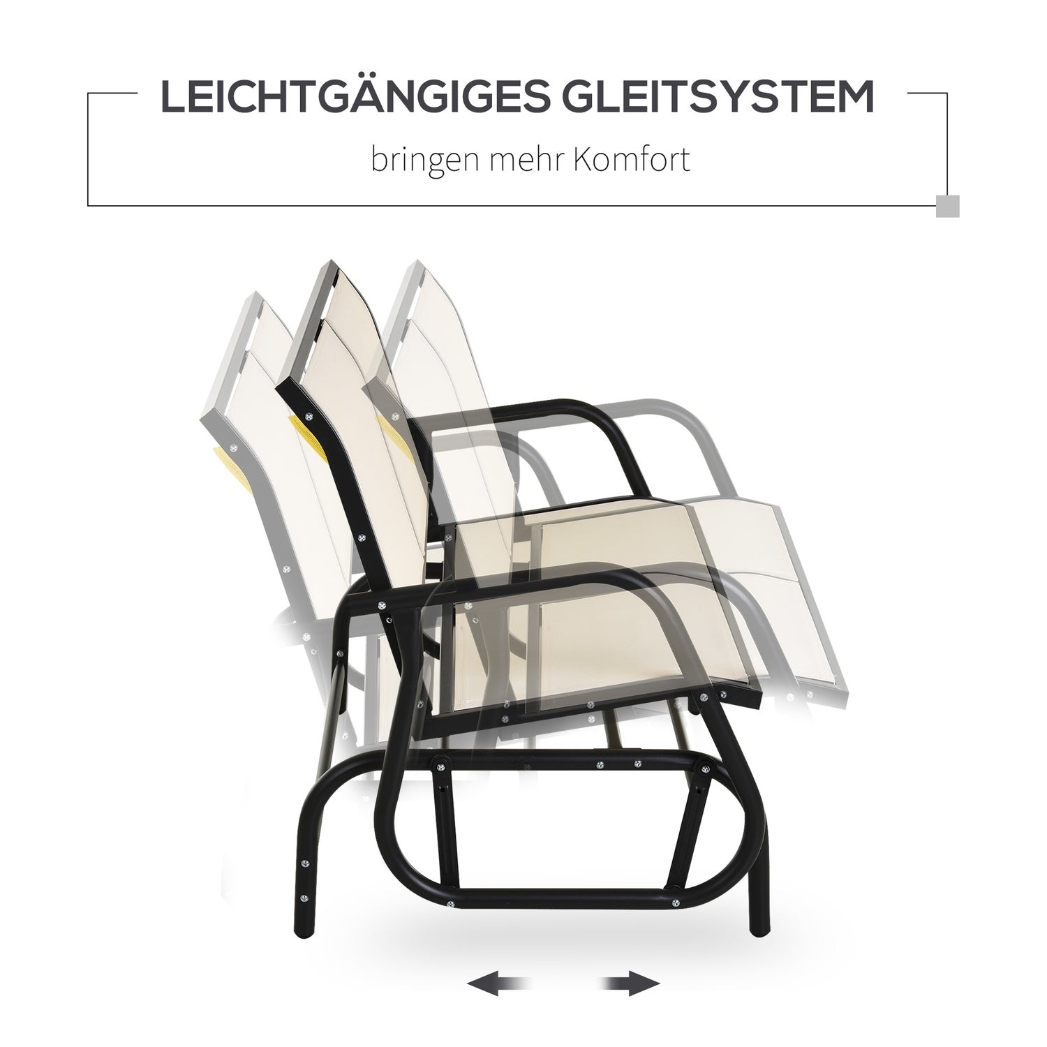 Metall 2-sits gungbänk – Svart & Beige 120x70x85 cm