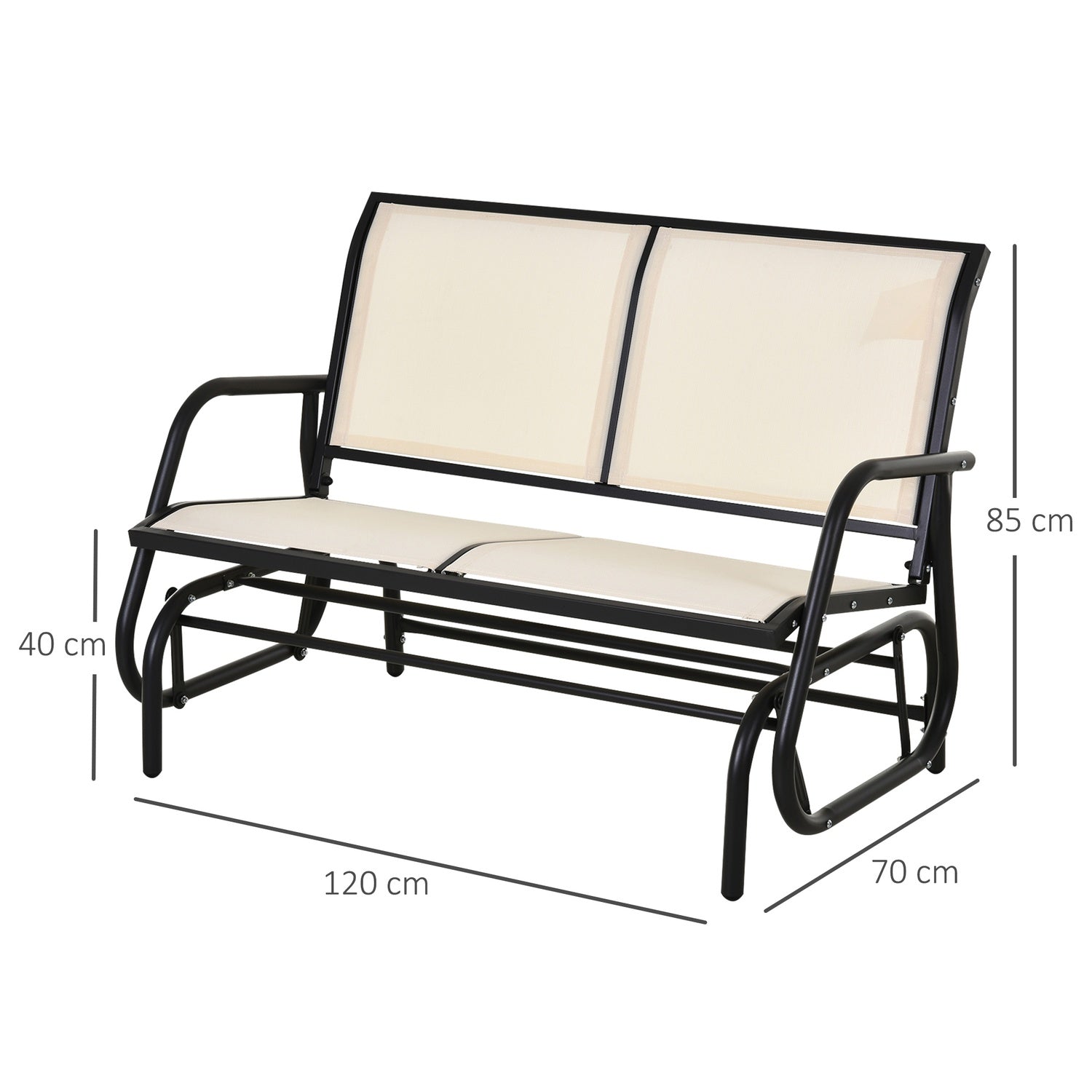 Metall 2-sits gungbänk – Svart & Beige 120x70x85 cm