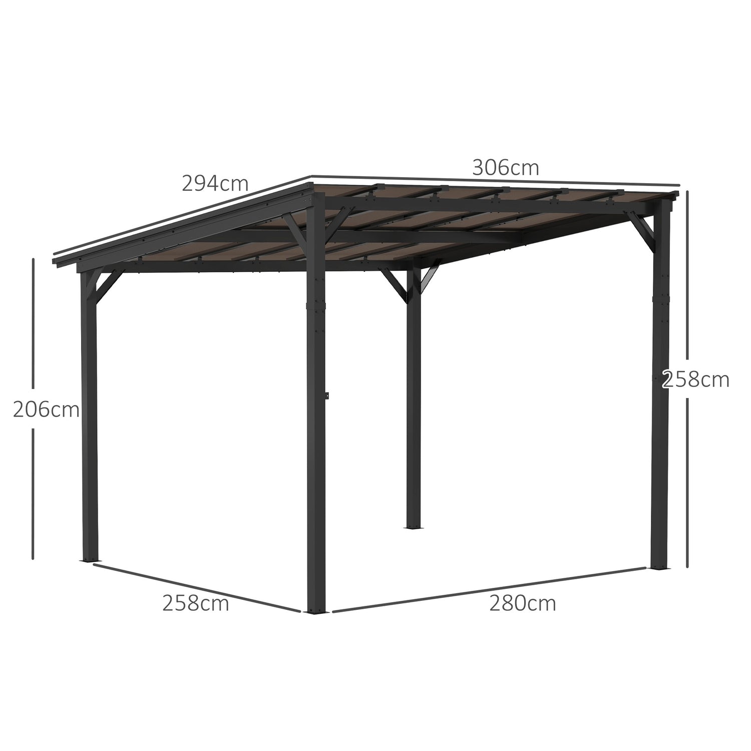 Kovový altán s pergolou 3x3 m, vodotěsný, UV 50+, tmavě šedý