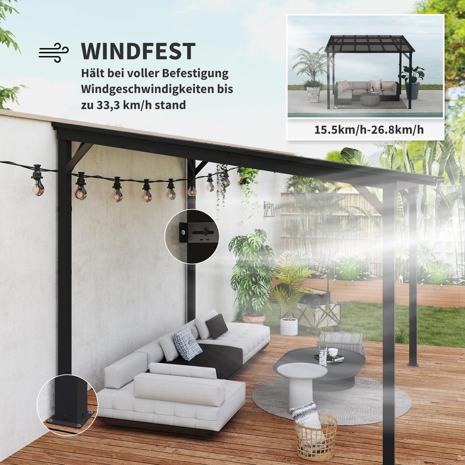 Kovový altán s pergolou 3x3 m, vodotěsný, UV 50+, tmavě šedý