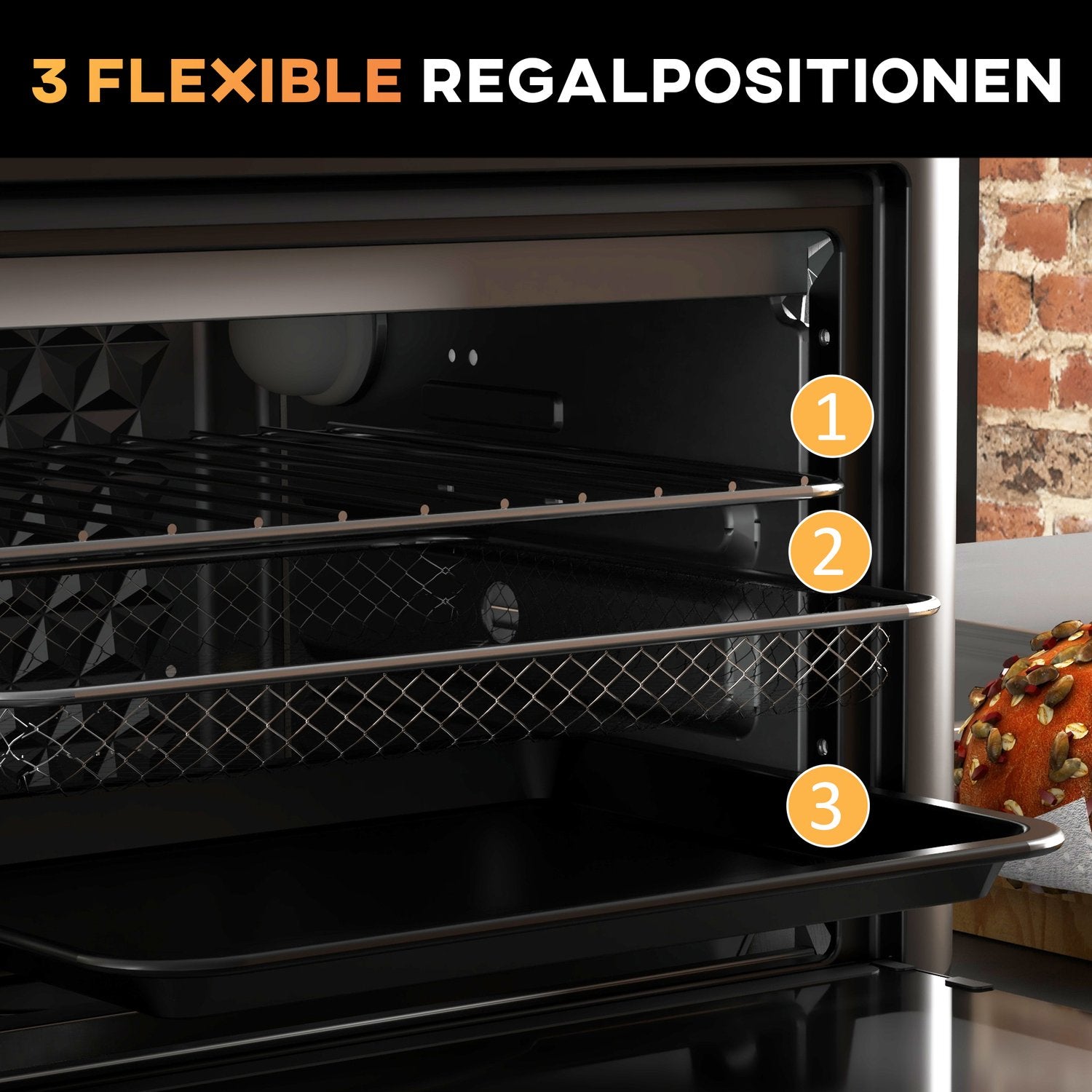 Mini horkovzdušná fritéza s troubou, 13 l, 12 programů, 40–220 °C