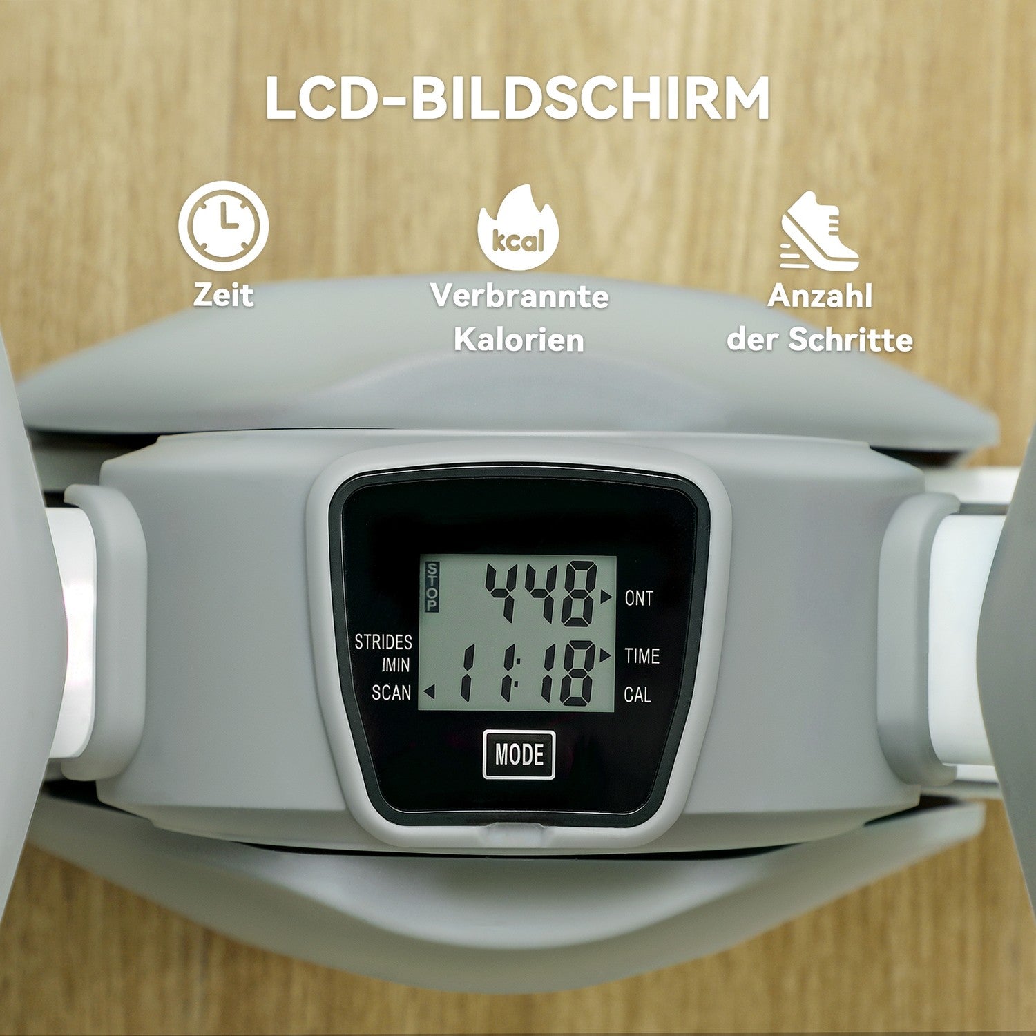 Mini domácí stepper s LCD displejem a protiskluzovými pedály, šedý