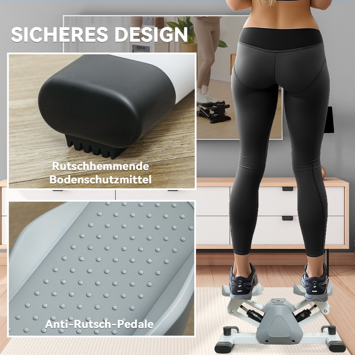 Mini domácí stepper s LCD displejem a protiskluzovými pedály, šedý