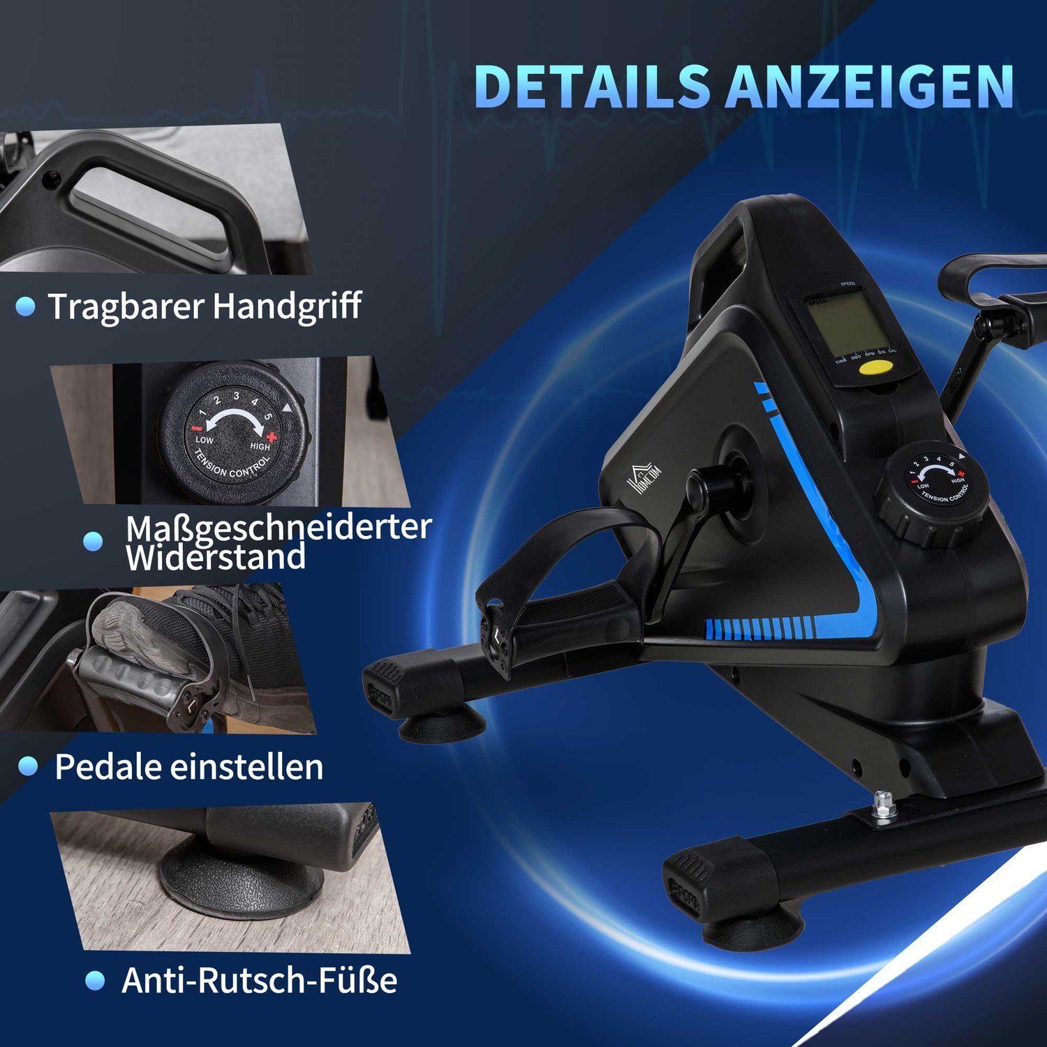 Mini motionscykel med 5 motståndsnivåer, LCD-skärm