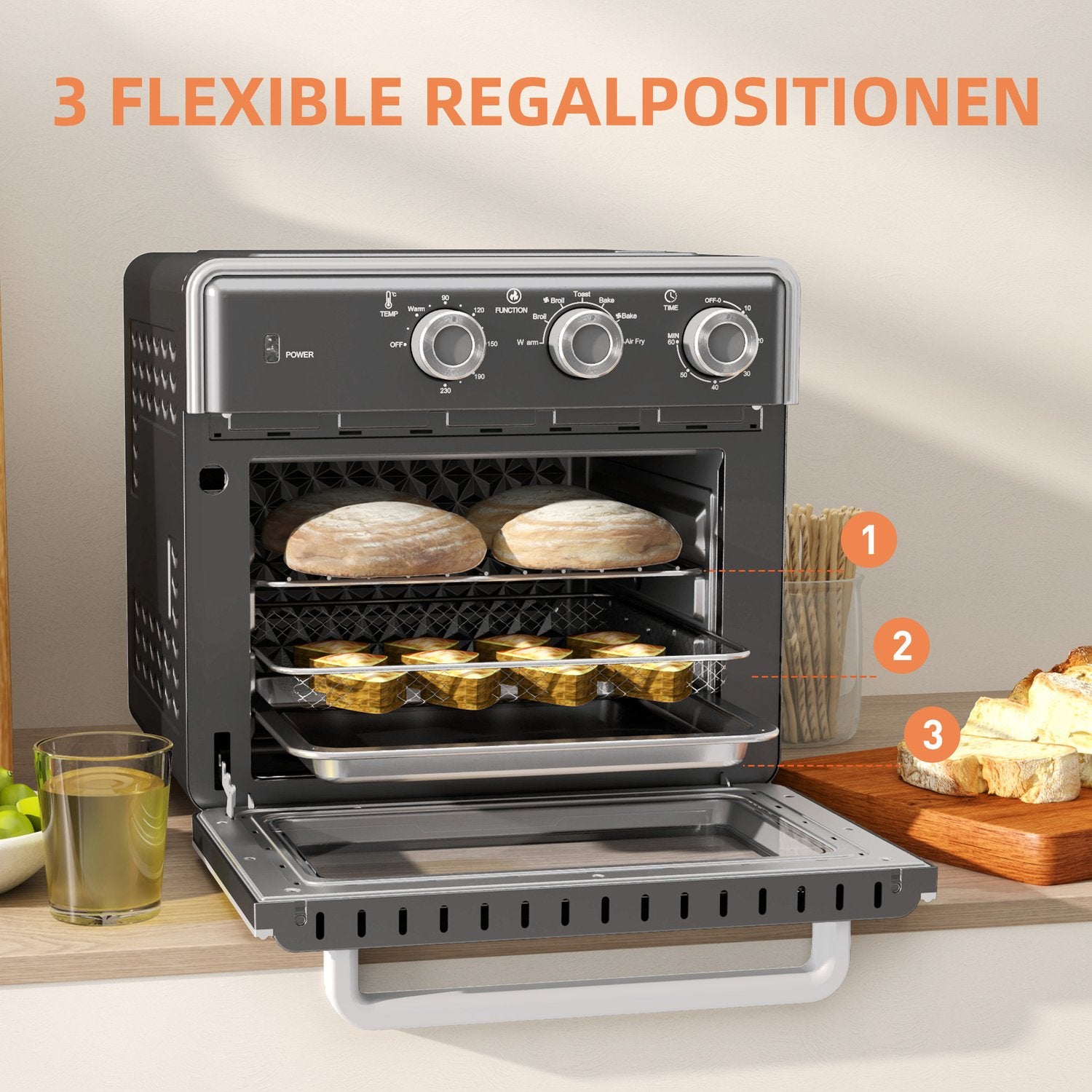 Mini trouba s horkovzdušnou cirkulací, 20 l, 1400 W, více režimů