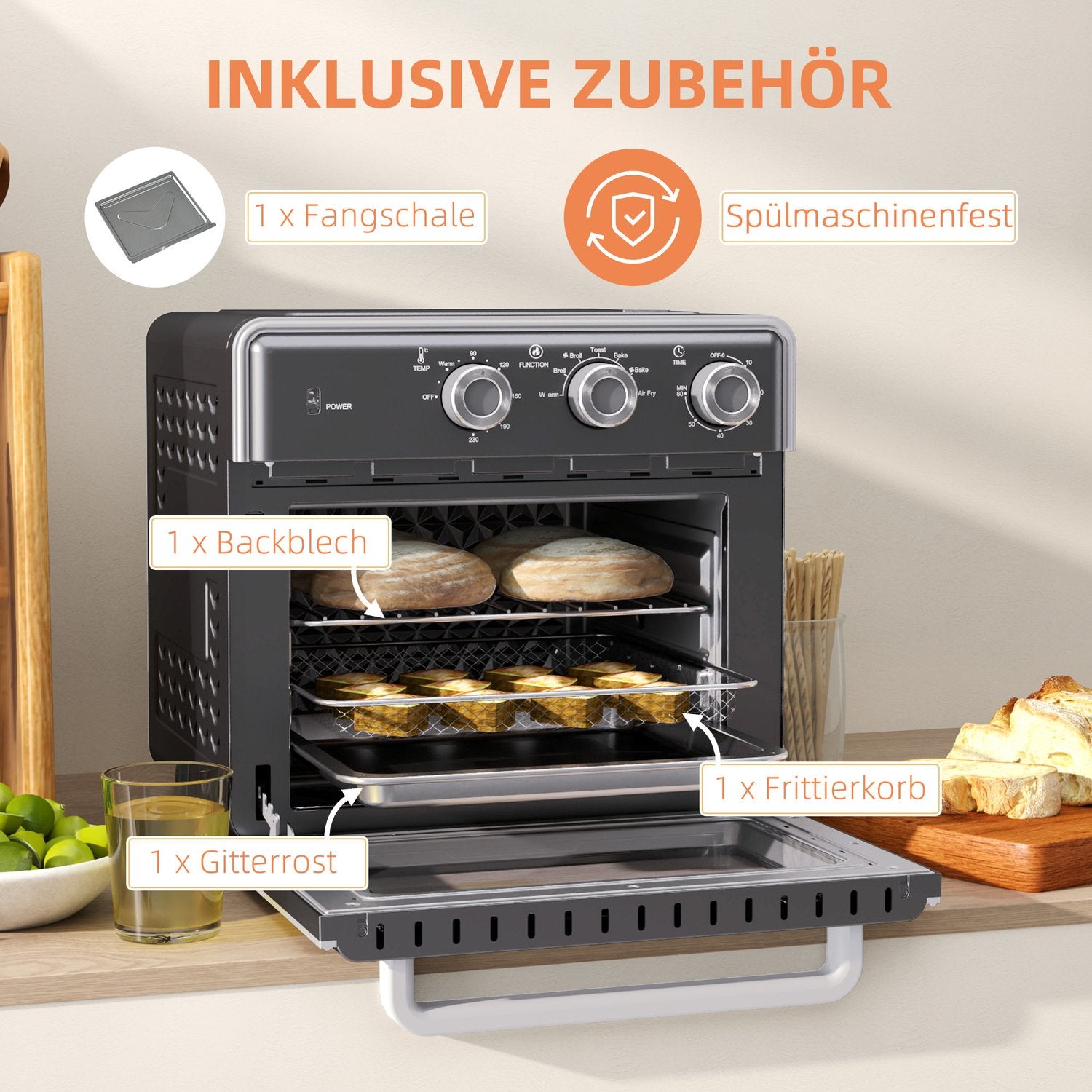 Mini trouba s horkovzdušnou cirkulací, 20 l, 1400 W, více režimů