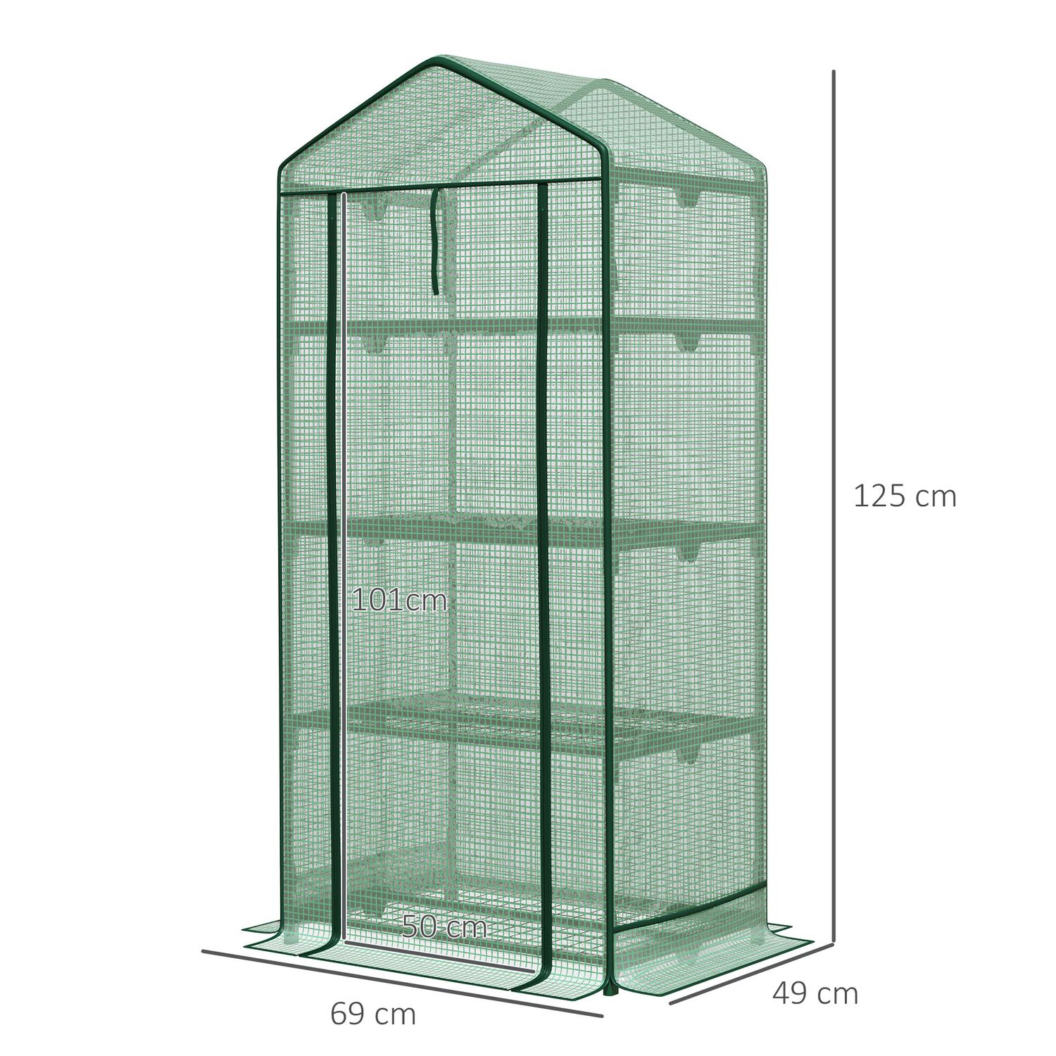 Miniväxthus med foliekåpa, 3 hyllplan, rulldörr