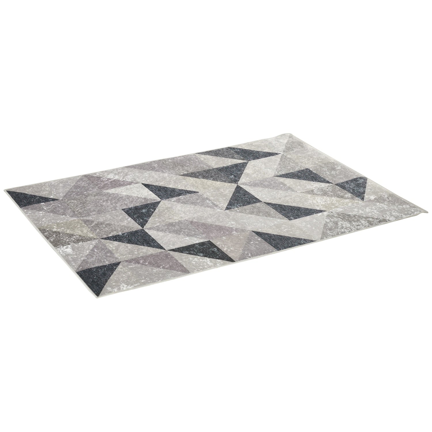 Modern Geometric Matta, 170x120 cm, Grå/Svart/Vit