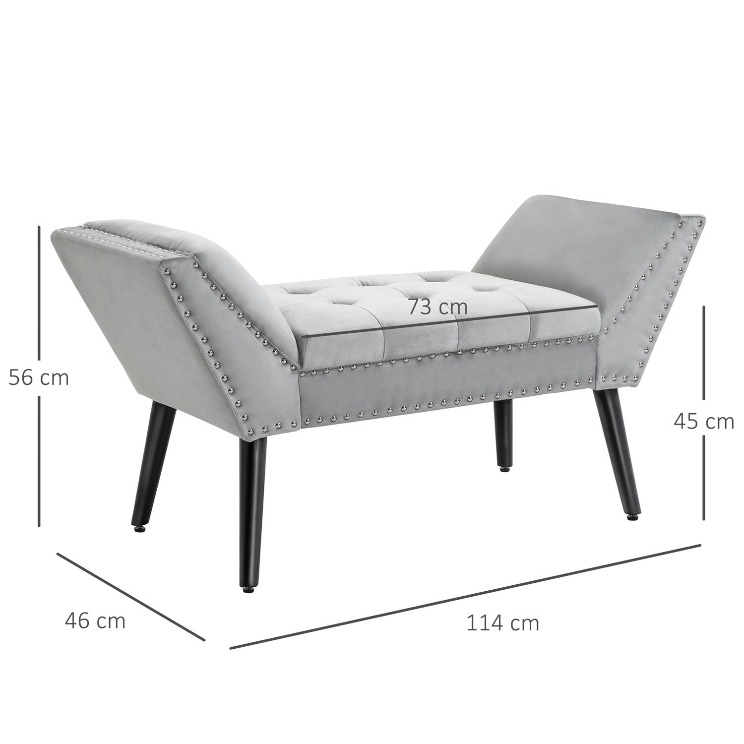 Modern stoppad bänk, ljusgrå sammet, 114x46x56cm