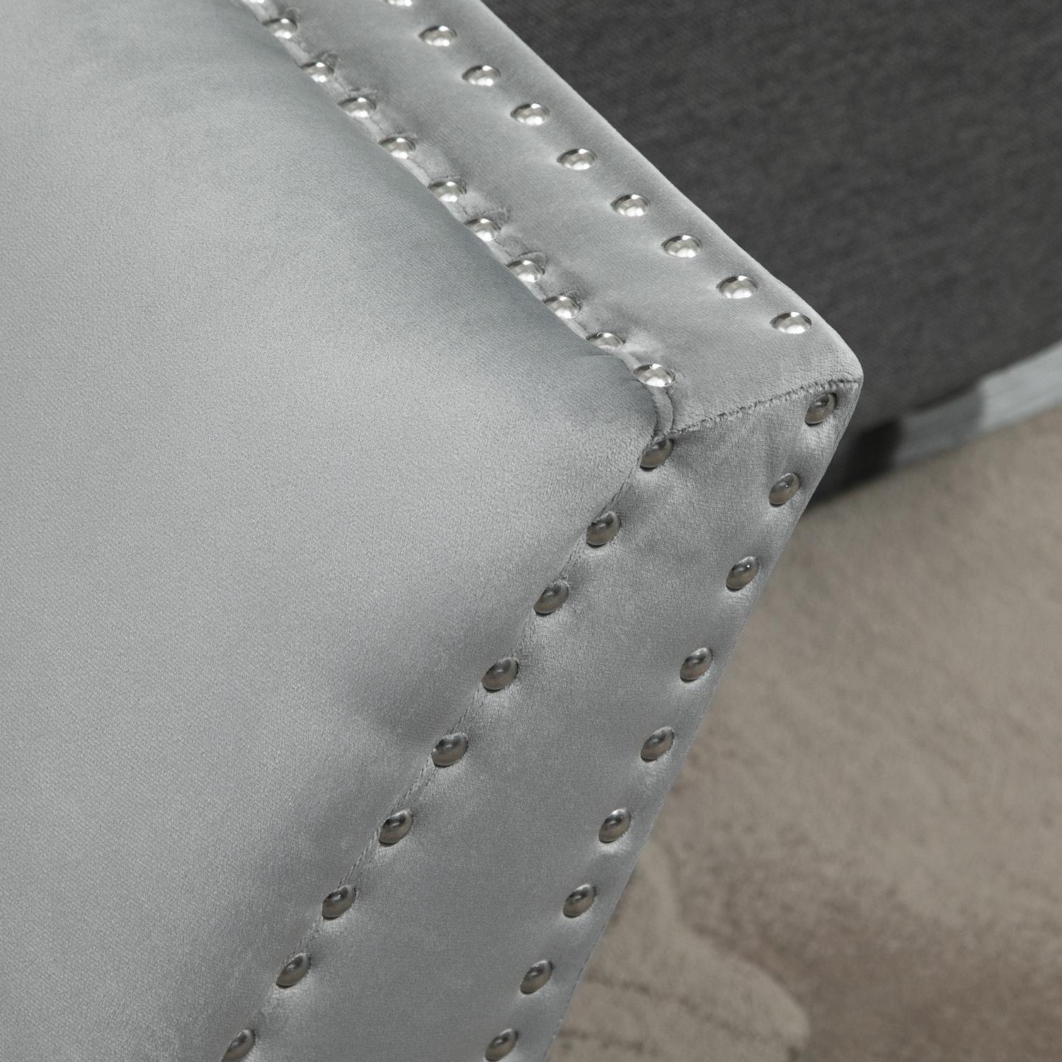 Modern stoppad bänk, ljusgrå sammet, 114x46x56cm