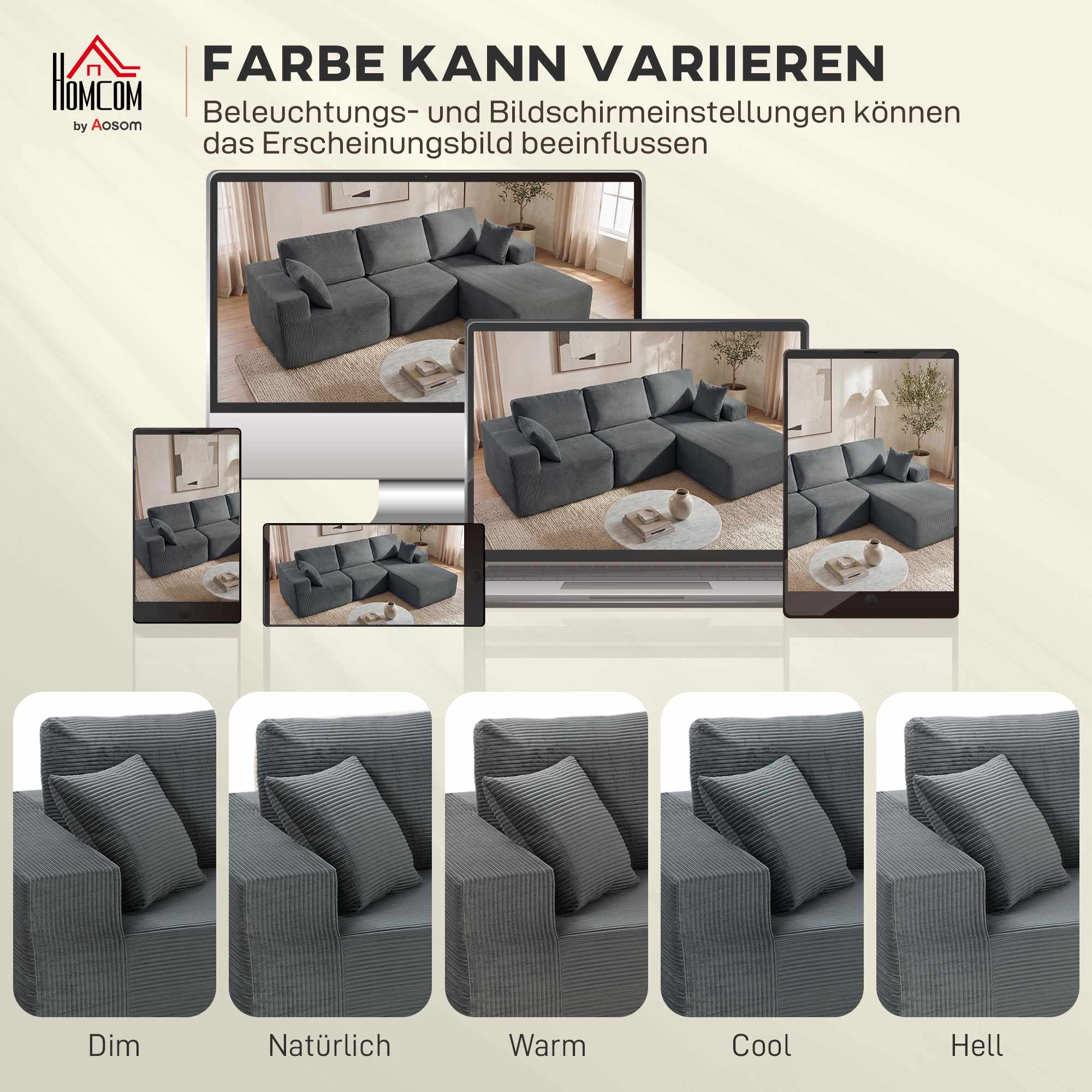 Modulär L-formad bäddsoffa, djup sits, manchester, mörkgrå