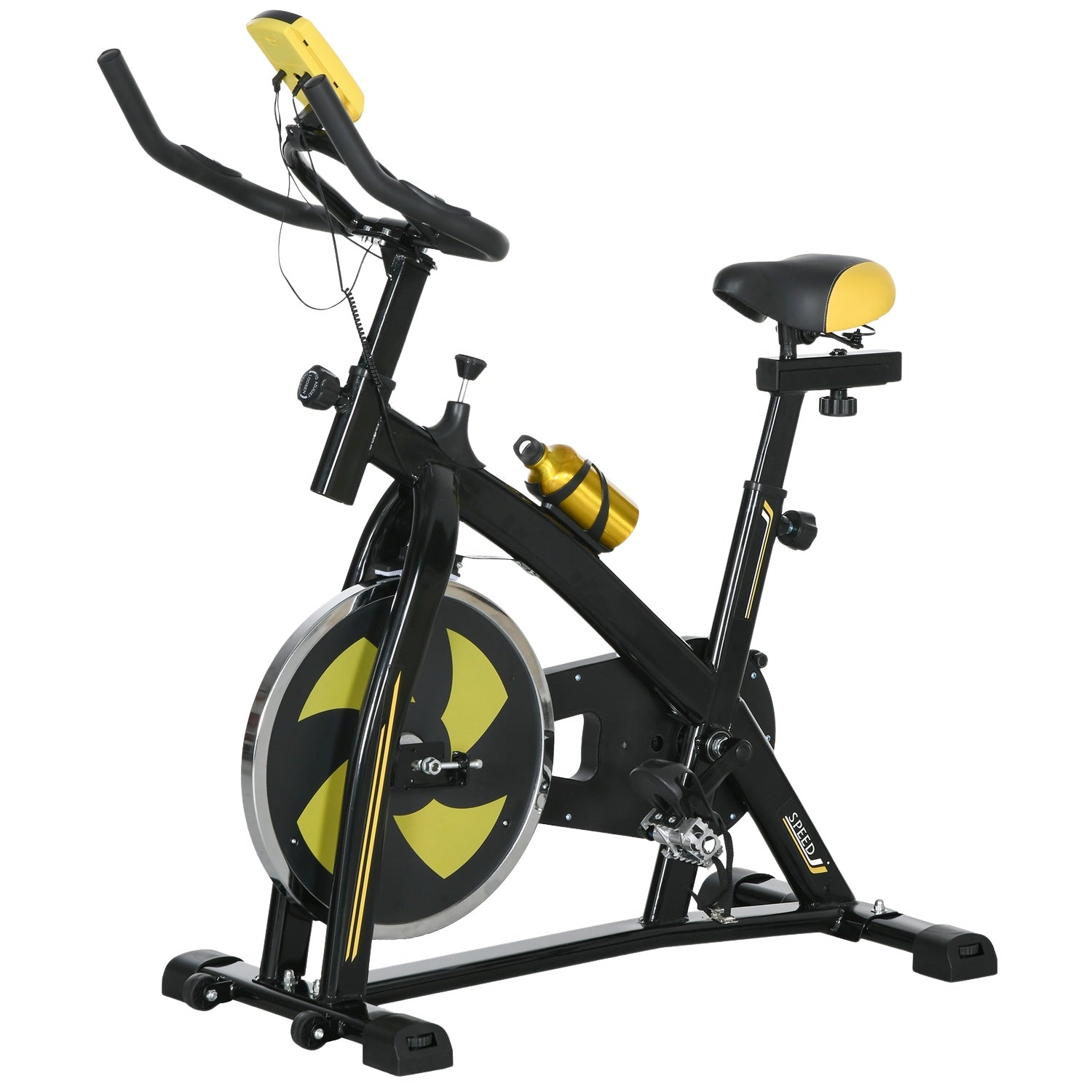 Motionscykel, tyst, justerbart motstånd, pulssensor, monitor, gul