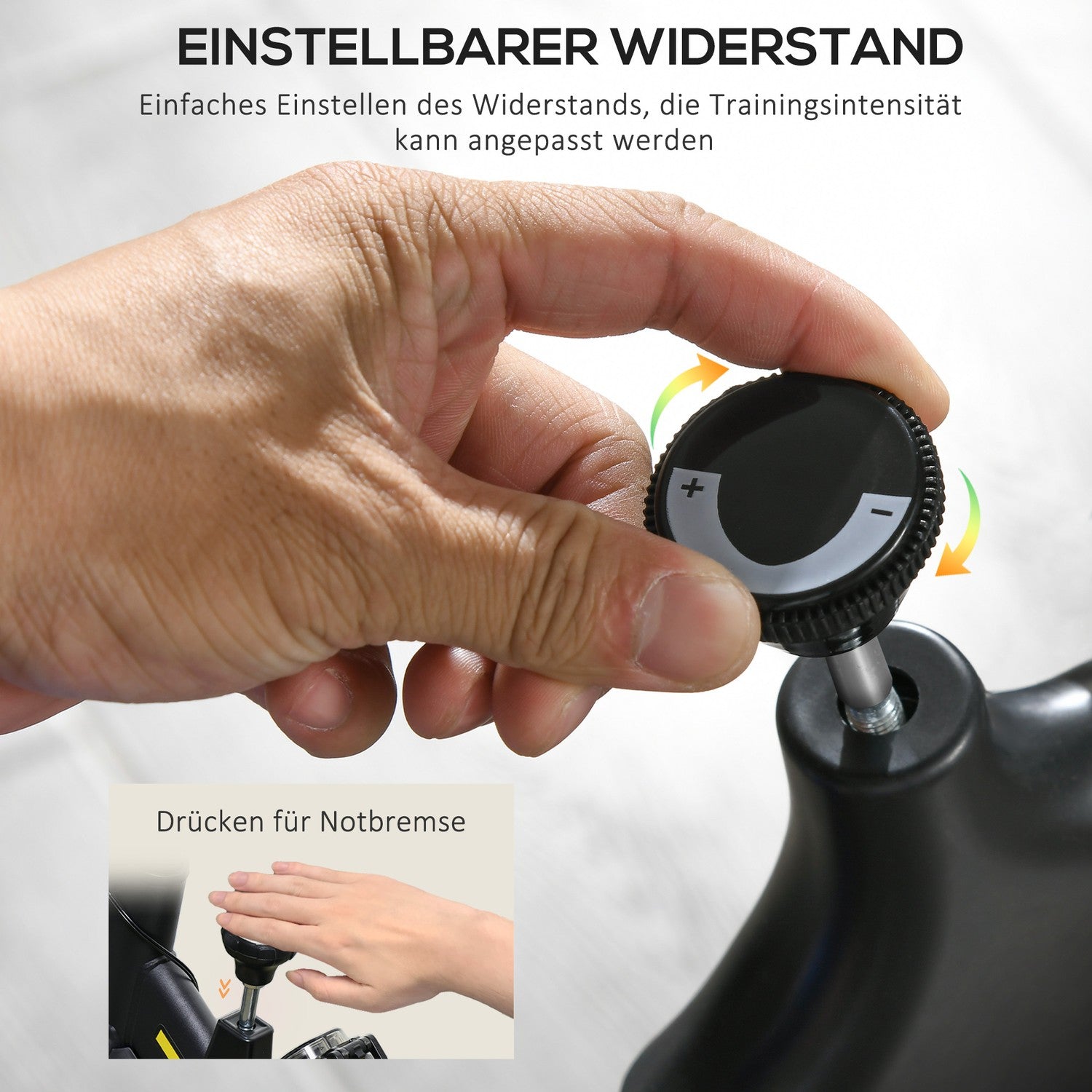Motionscykel, tyst, justerbart motstånd, pulssensor, monitor, gul