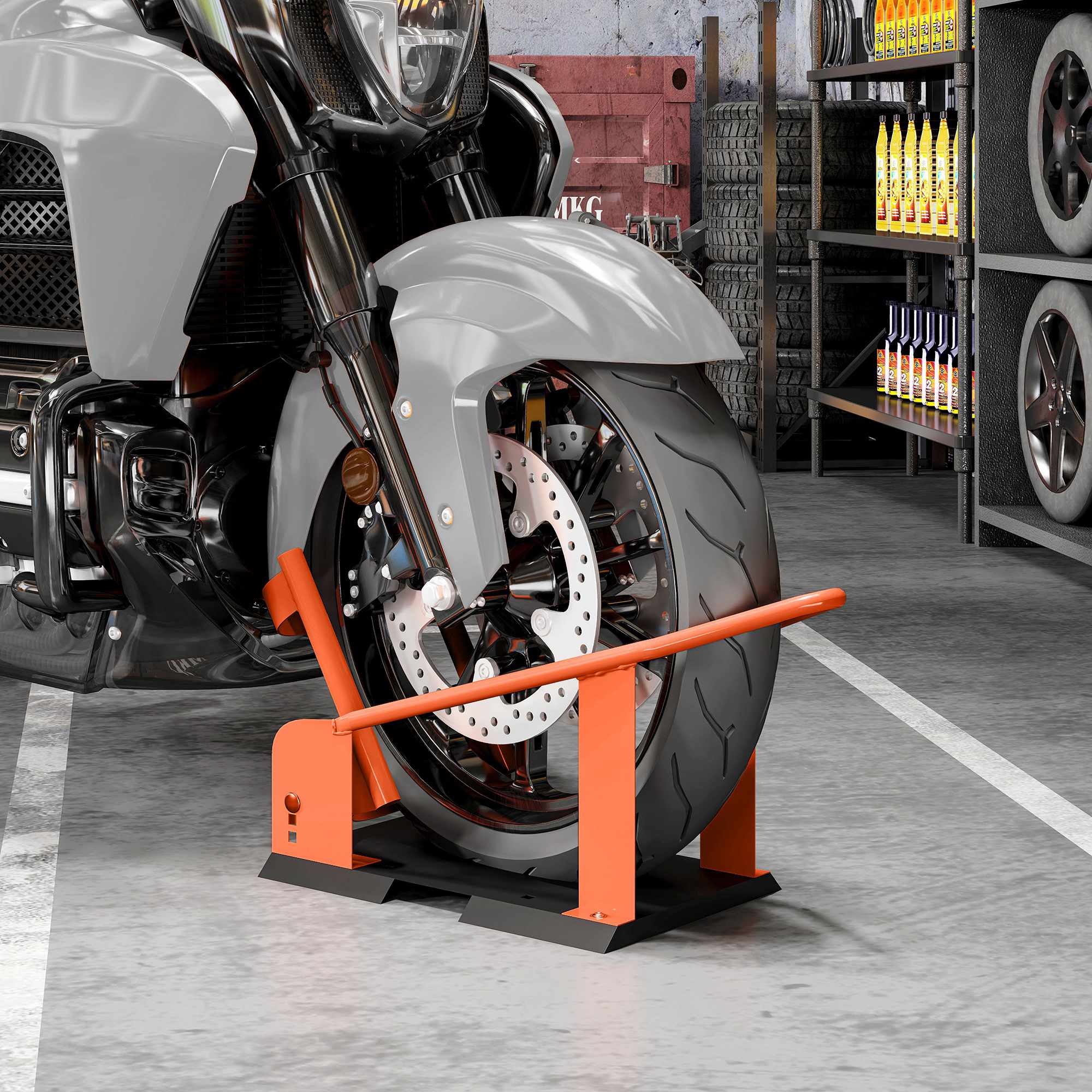 Motorcykelhjulskloss, justerbar, stål, 816,5 kg kapacitet