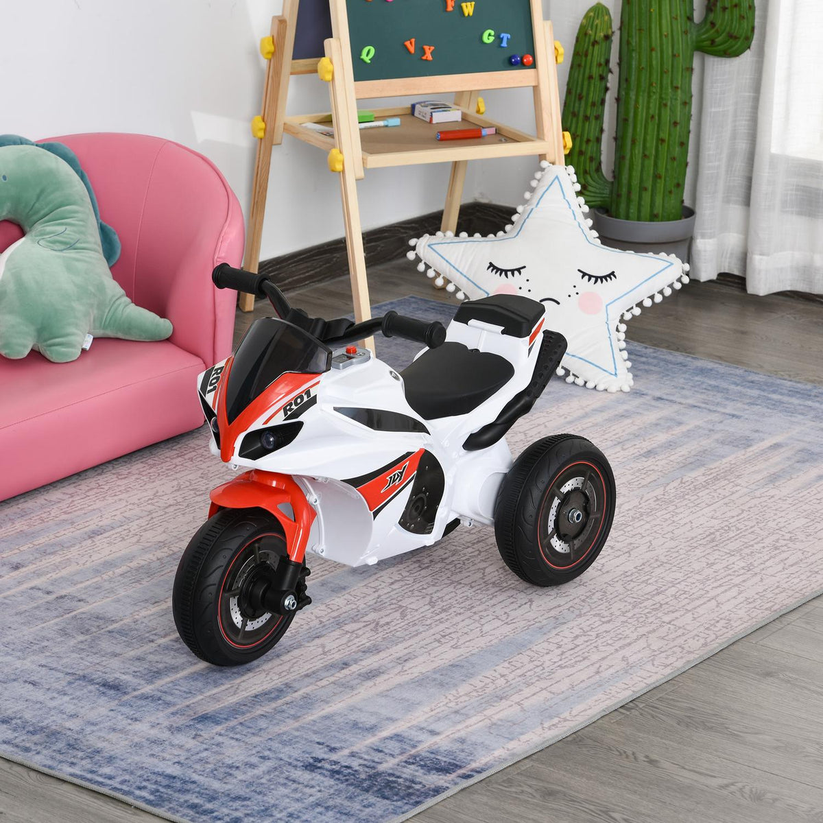 Dětská hračka – motocykl s hudbou, bílý, 18–36 měsíců
