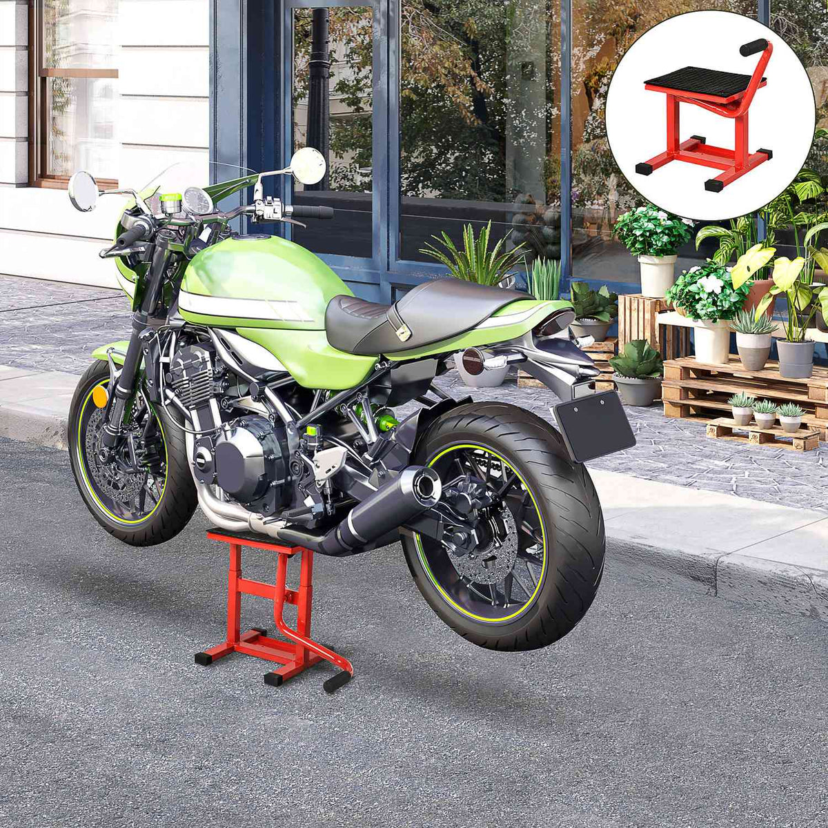 Zvedák na motocykl, ocelový, nastavitelný 39–46 cm, nosnost 150 kg