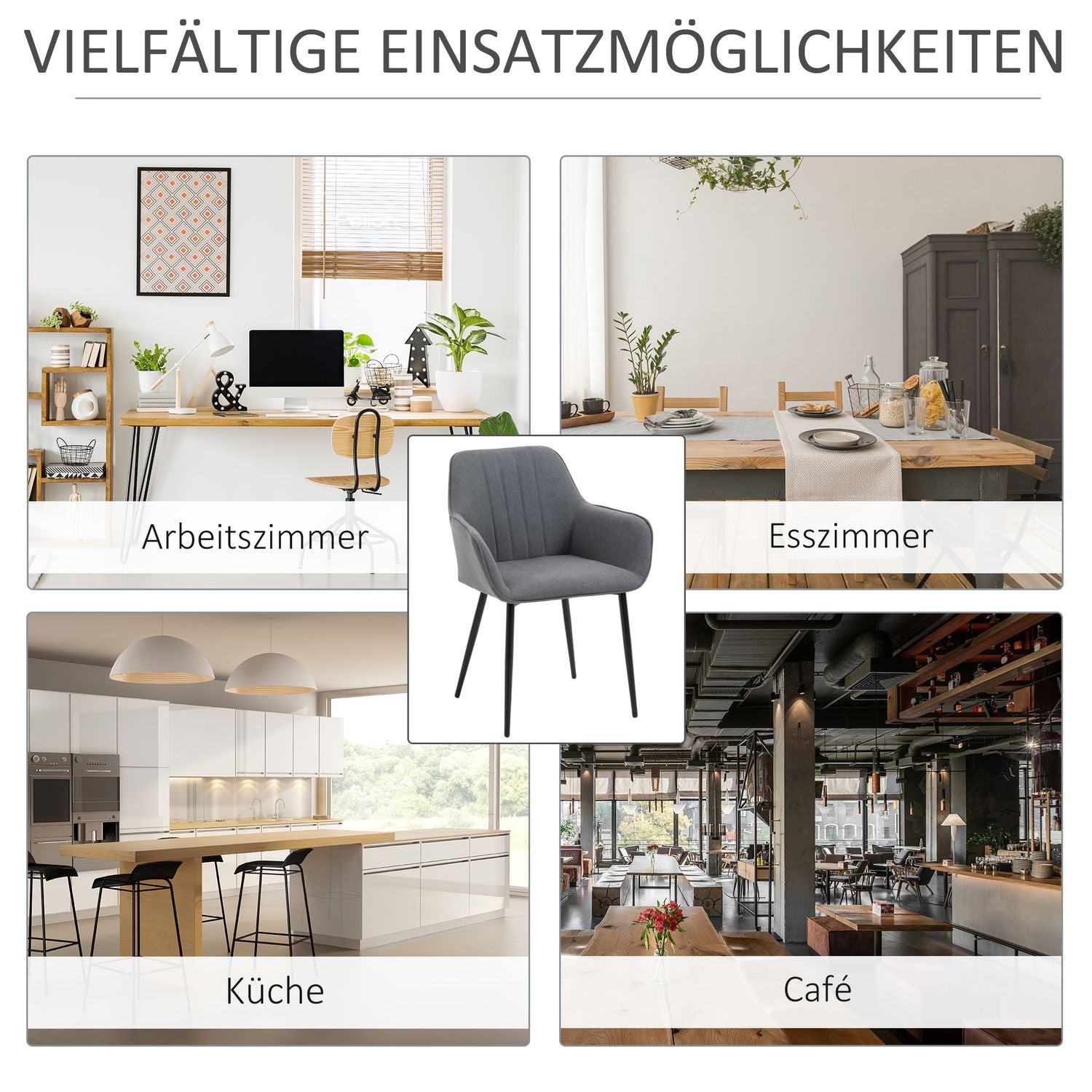 Mörkgrå matstolar Set om 2, linneklädsel, metallben