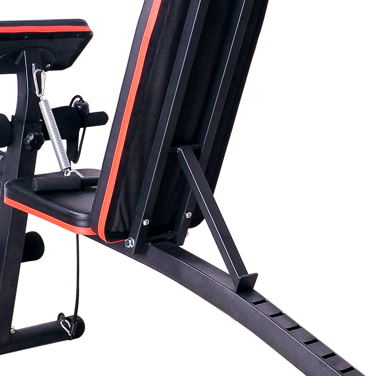 Multifunkční posilovací lavice s pružinovým posilovačem, tréninková lavice s nosností až 120 kg, černá, 54 × 160 × 106 cm