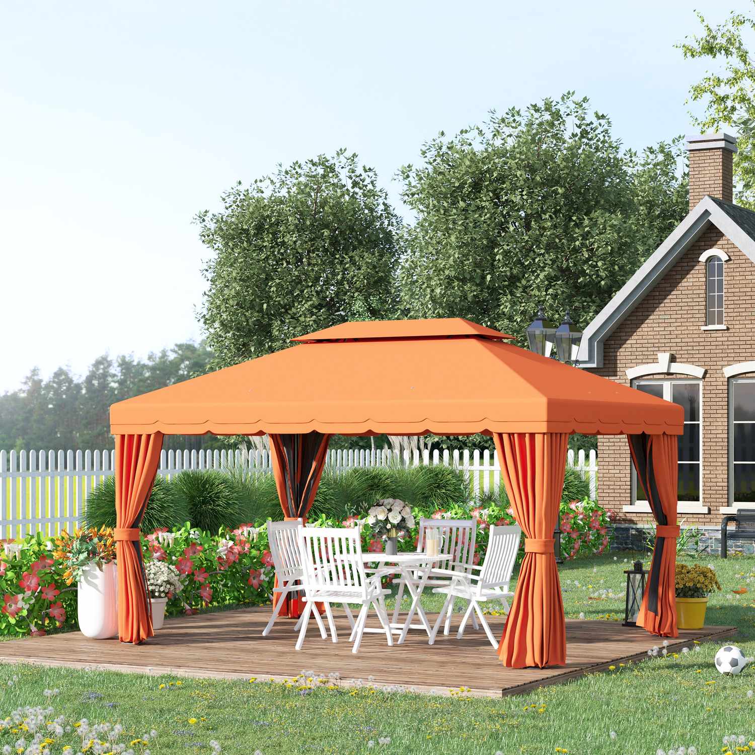 Orange lusthustält i aluminium med 4 väggar – väderbeständig