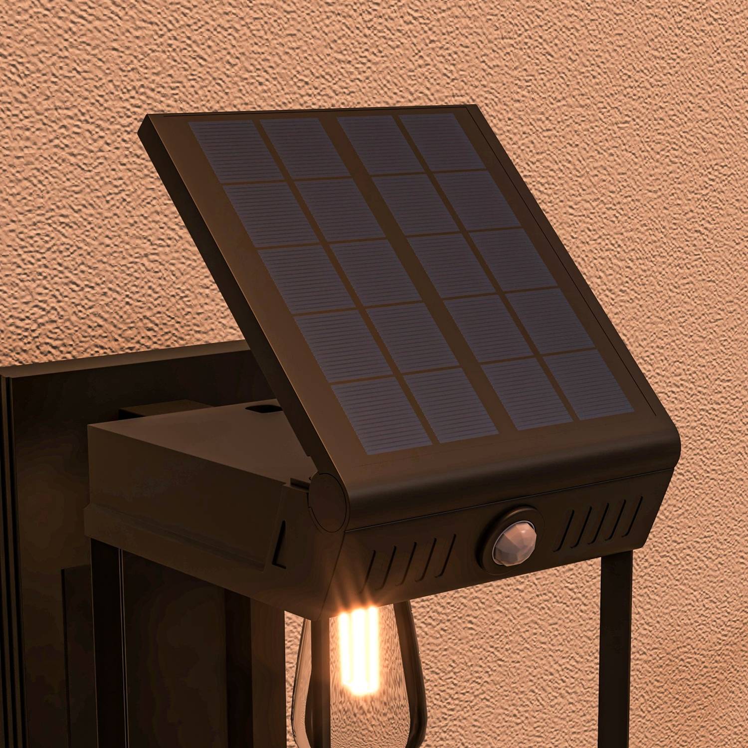 Venkovní solární LED nástěnné svítidlo, teplá bílá, nastavitelný senzor