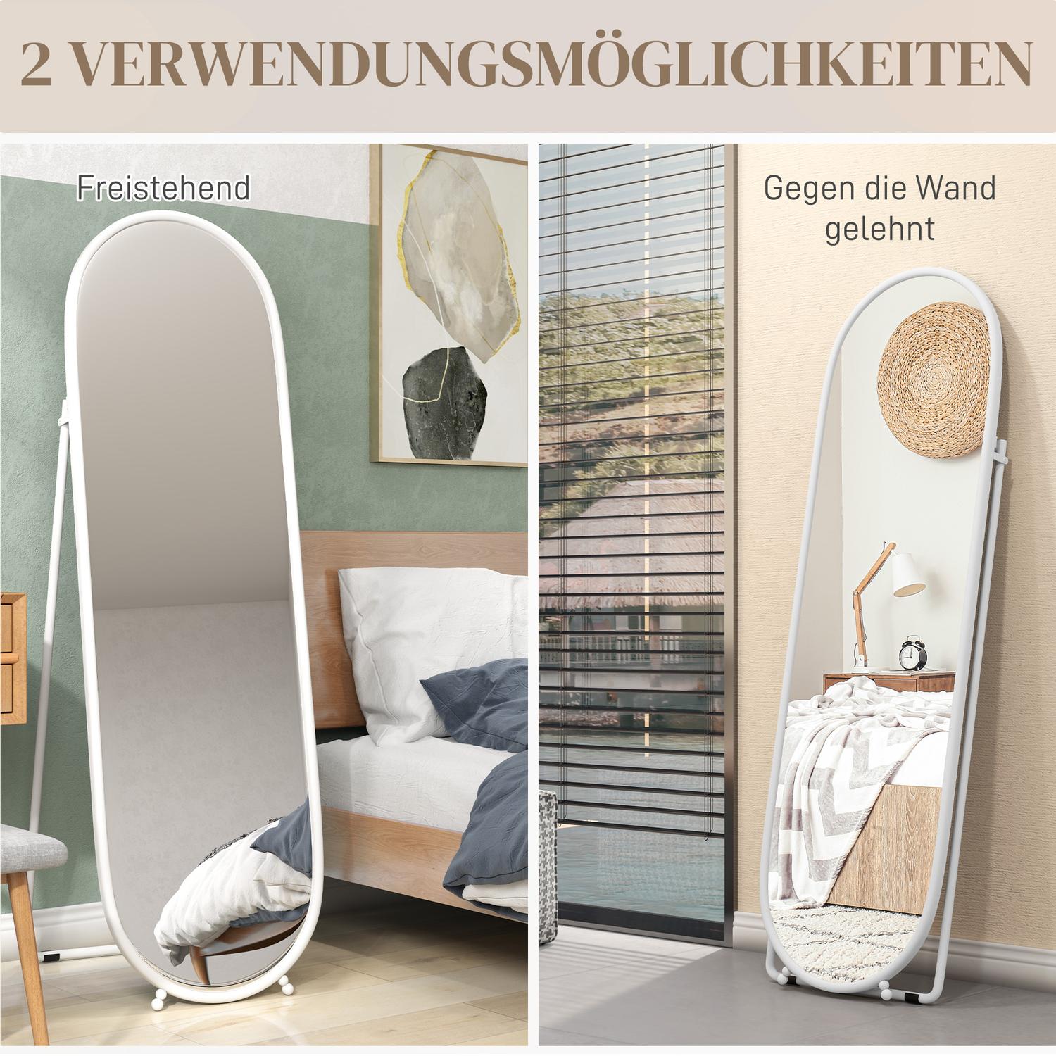 Oválné zrcadlo v životní velikosti – 160x40 cm, nástěnné zrcadlo se stojanem