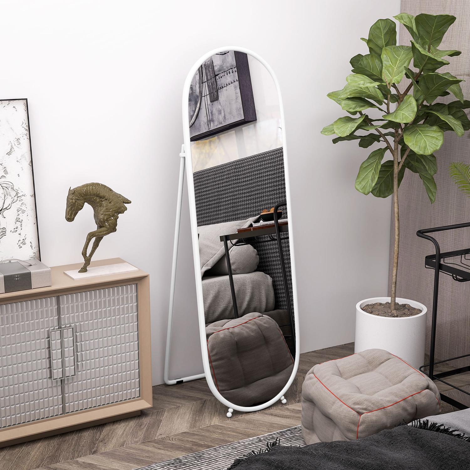 Oválné zrcadlo v životní velikosti – 160x40 cm, nástěnné zrcadlo se stojanem