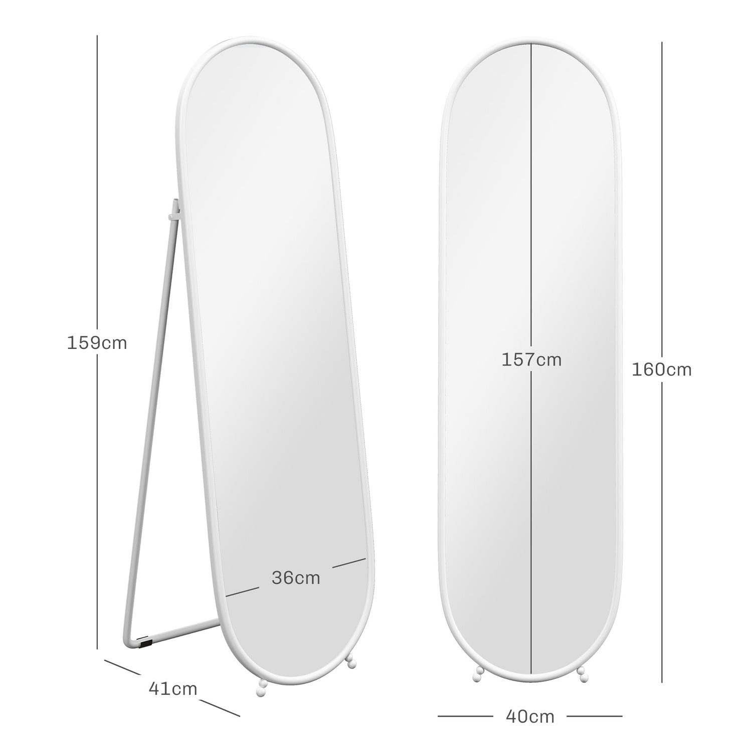 Oválné zrcadlo v životní velikosti – 160x40 cm, nástěnné zrcadlo se stojanem
