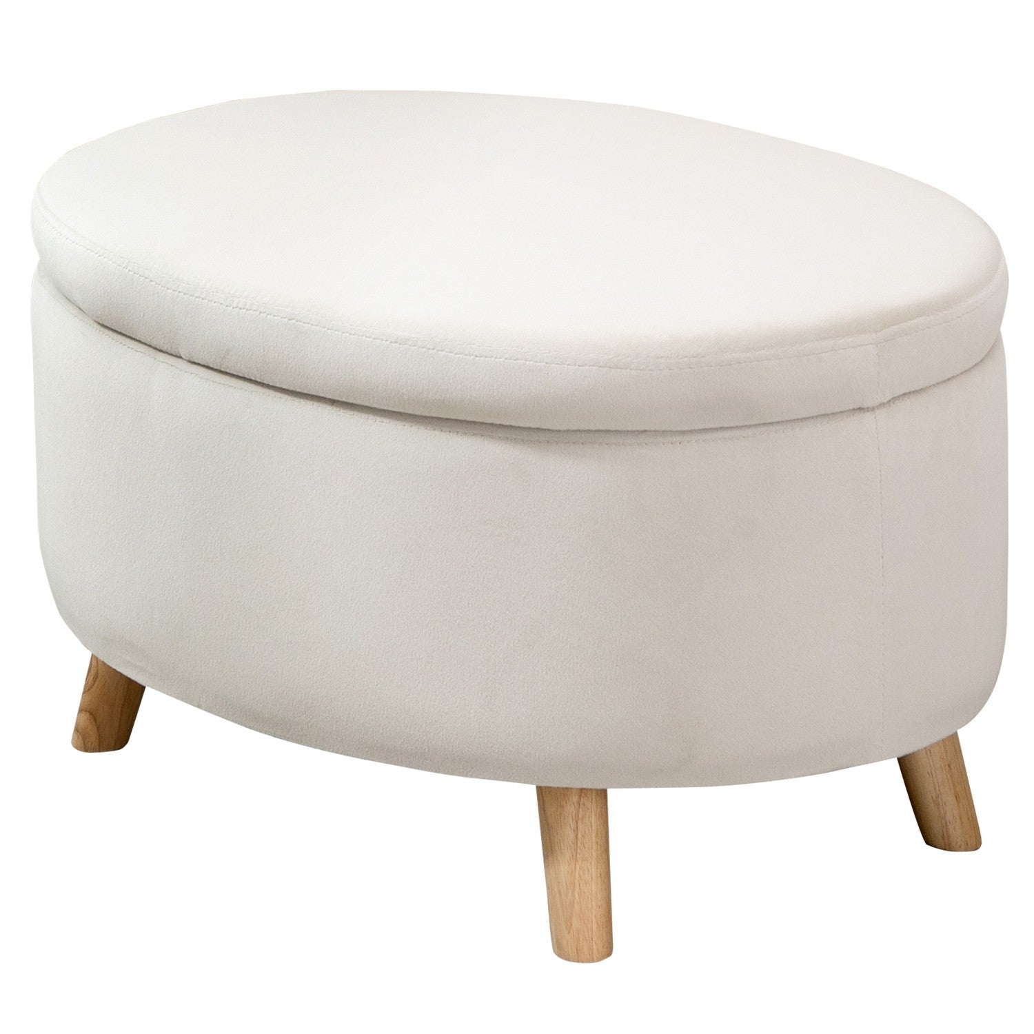 Oval stoppad förvaringsbänk - sammetslook, beige, 71x51,5x42 cm