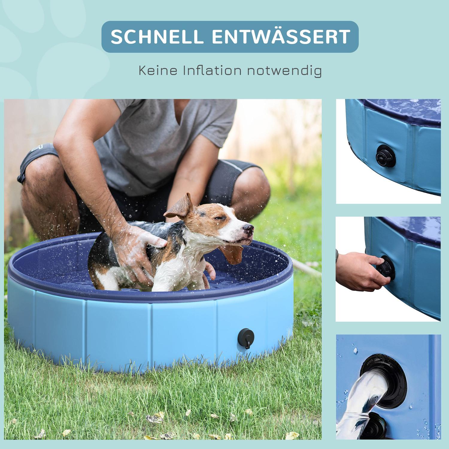 Paddlingsbassäng för hund – slitstark PVC och trä, 80 cm blå