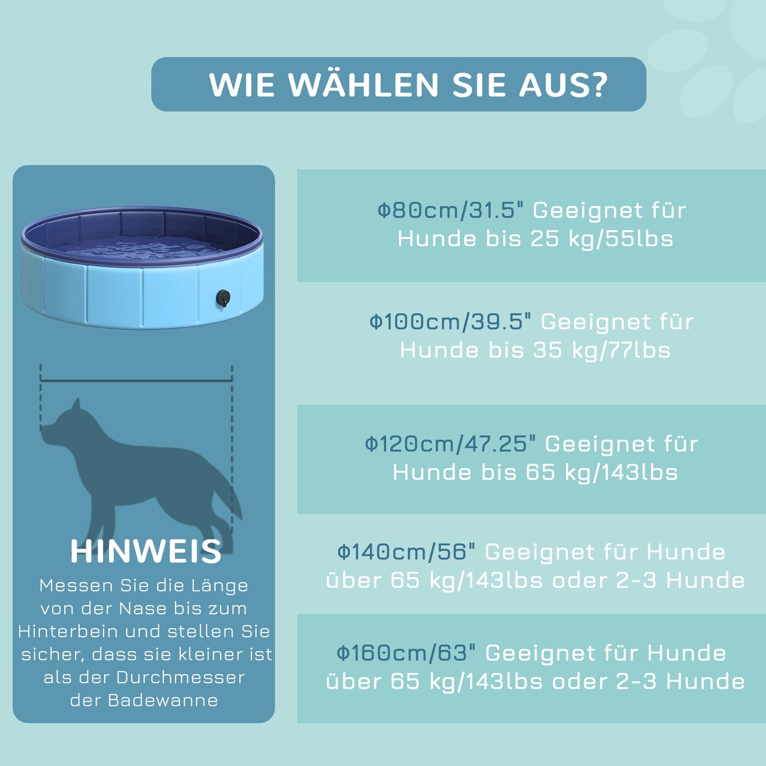 Paddlingsbassäng för hund – slitstark PVC och trä, 80 cm blå