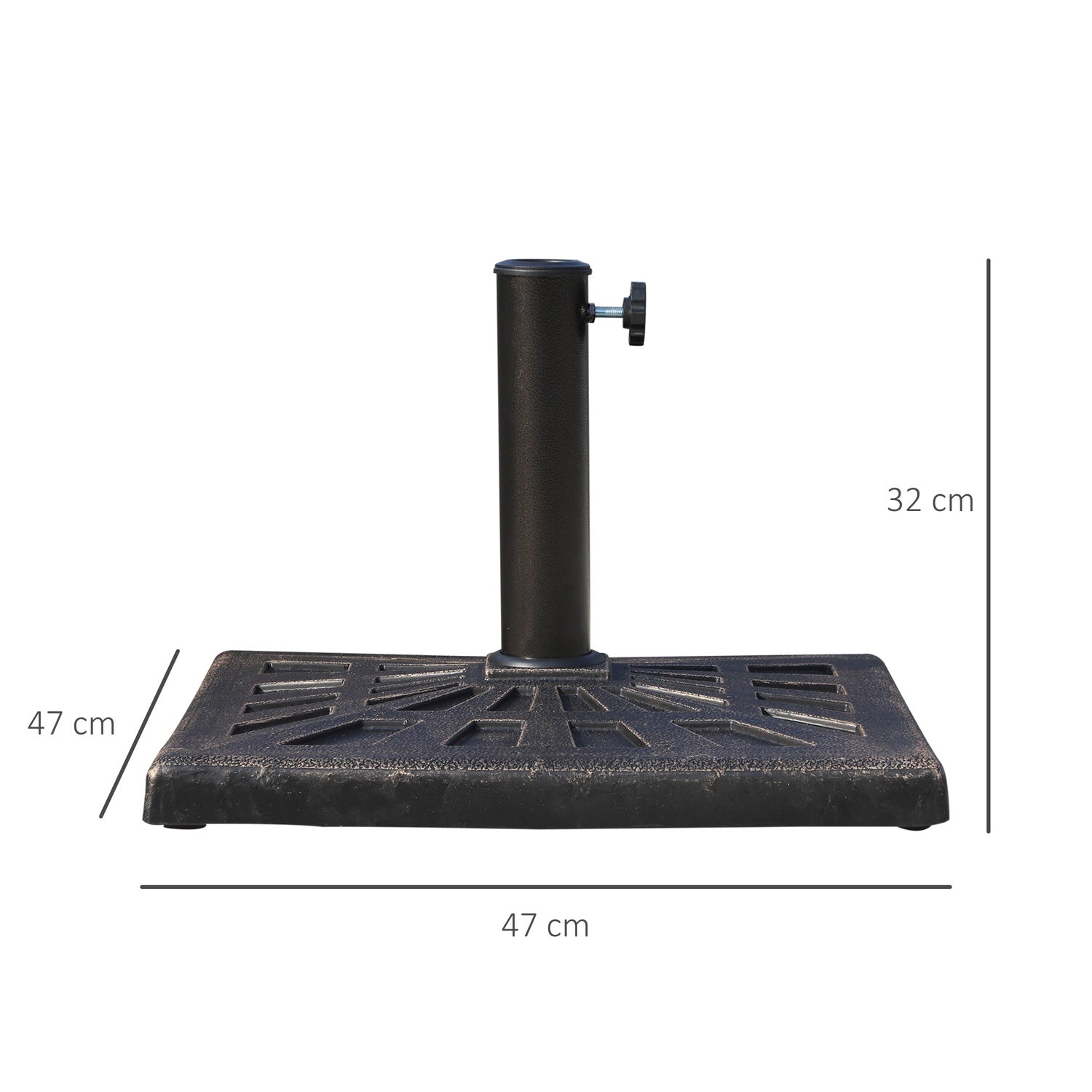 Paraplystativ i svart syntetiskt harts, 15 kg, passar Ø38/48 mm