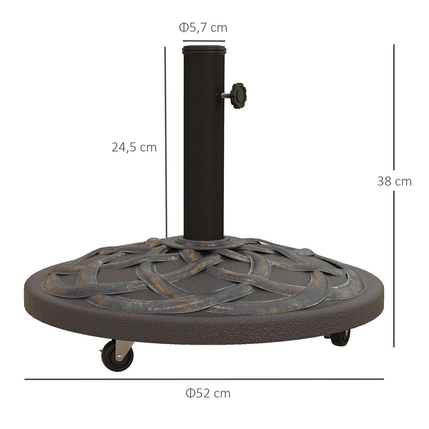 Paraplyställ med hjul, justerbart, 25 kg, brons