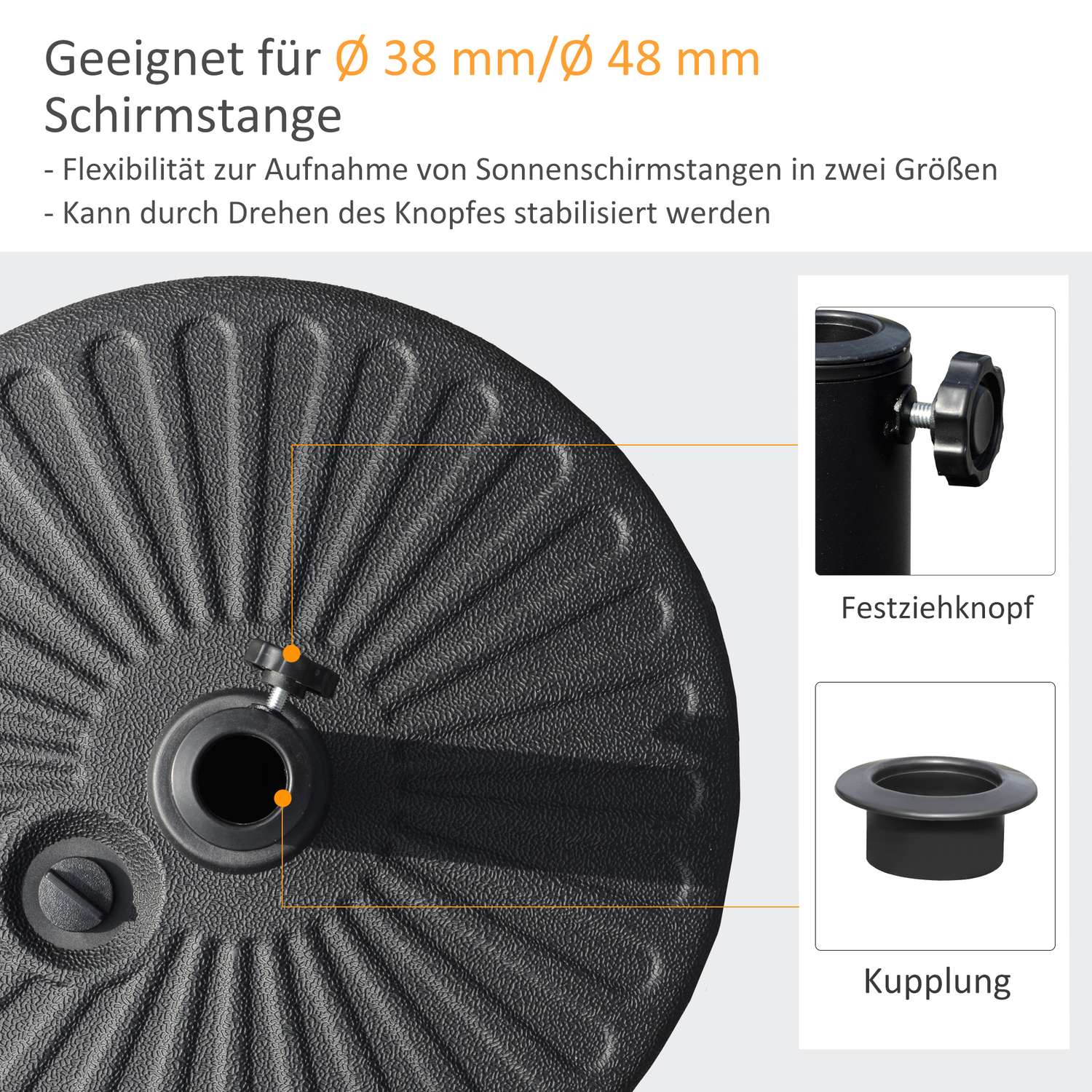 Parasoll Bas 22 Kg, Cement, Svart – Passar Ø38/48 Mm