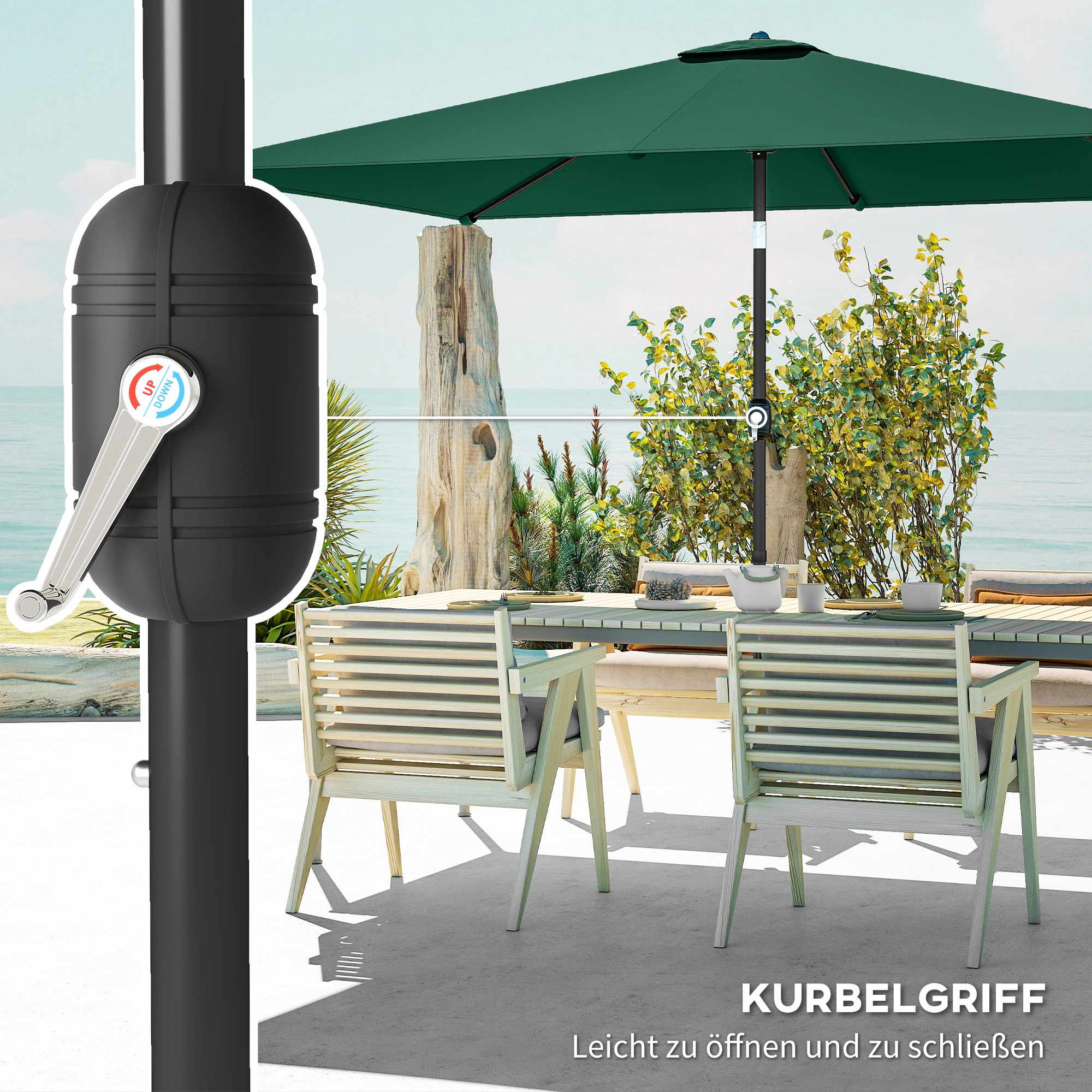 Parasoll för utomhusbruk, justerbar lutning, 300x200 cm