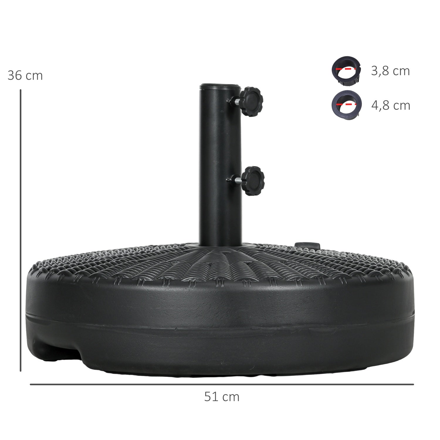 Parasollställ 29 kg, svart, rottinglook, passar Ø38/48 mm stolpar
