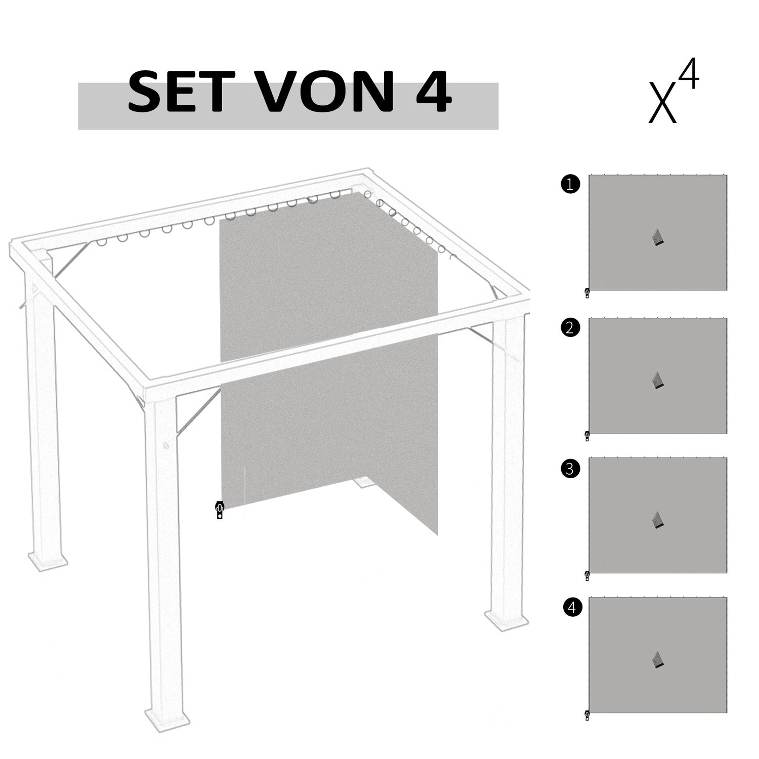 Boční stěny altánu, polyesterové, 3x3m, světle šedé, s háčkovým uchycením