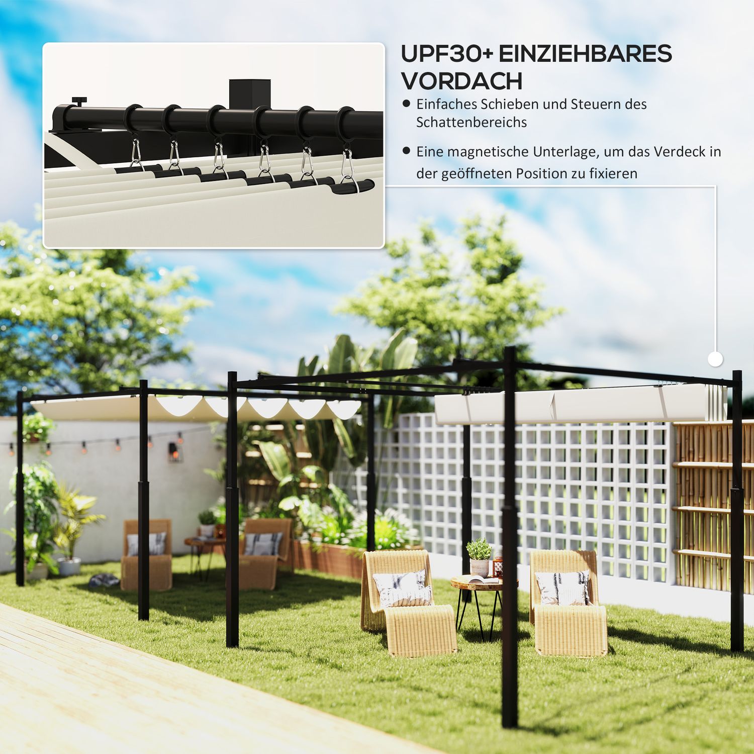 Volně stojící kovová pergola 3x3m na terasu, UV 30+, krémově bílá