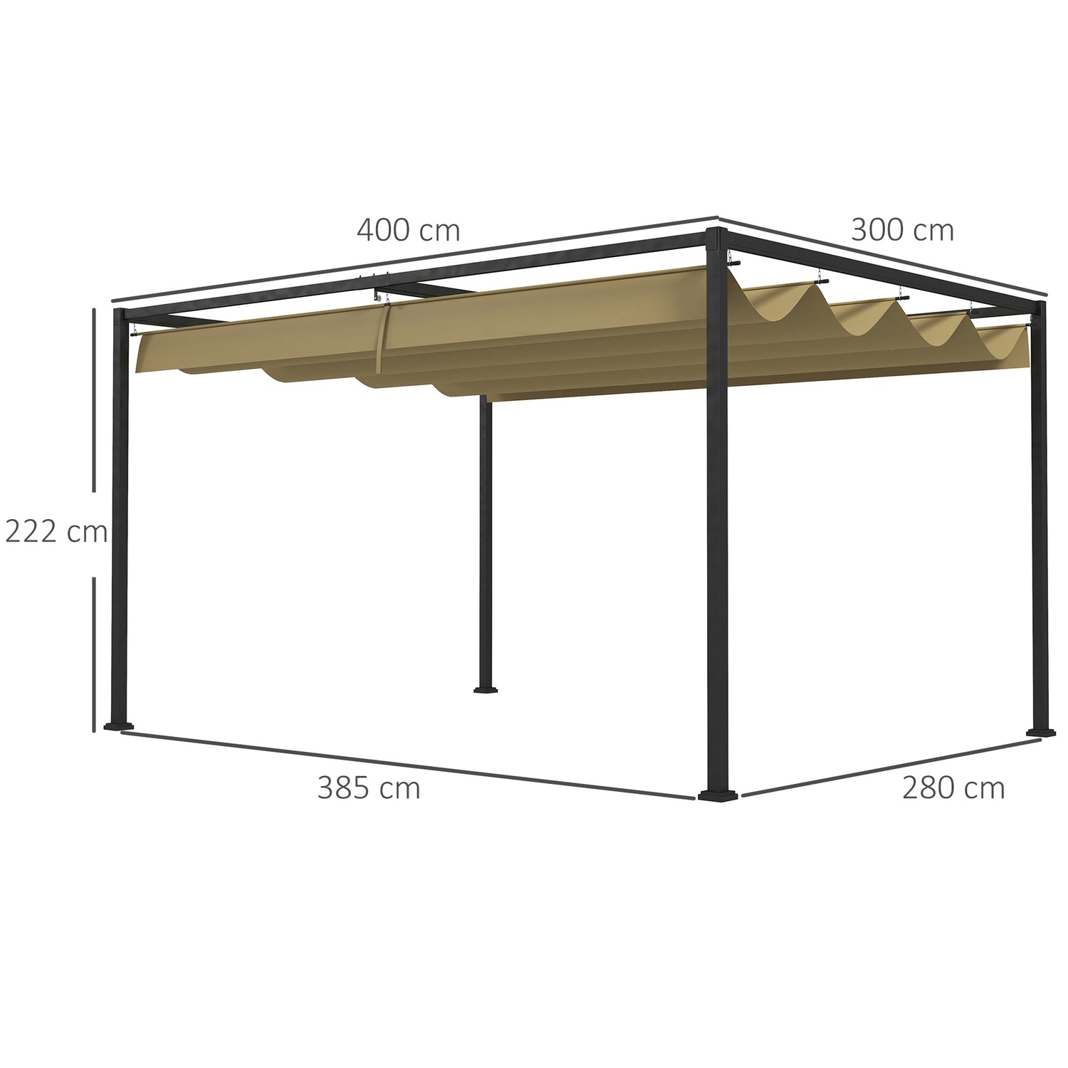 Ocelová pergola 4x3m, nastavitelná střecha, ochrana před sluncem, khaki