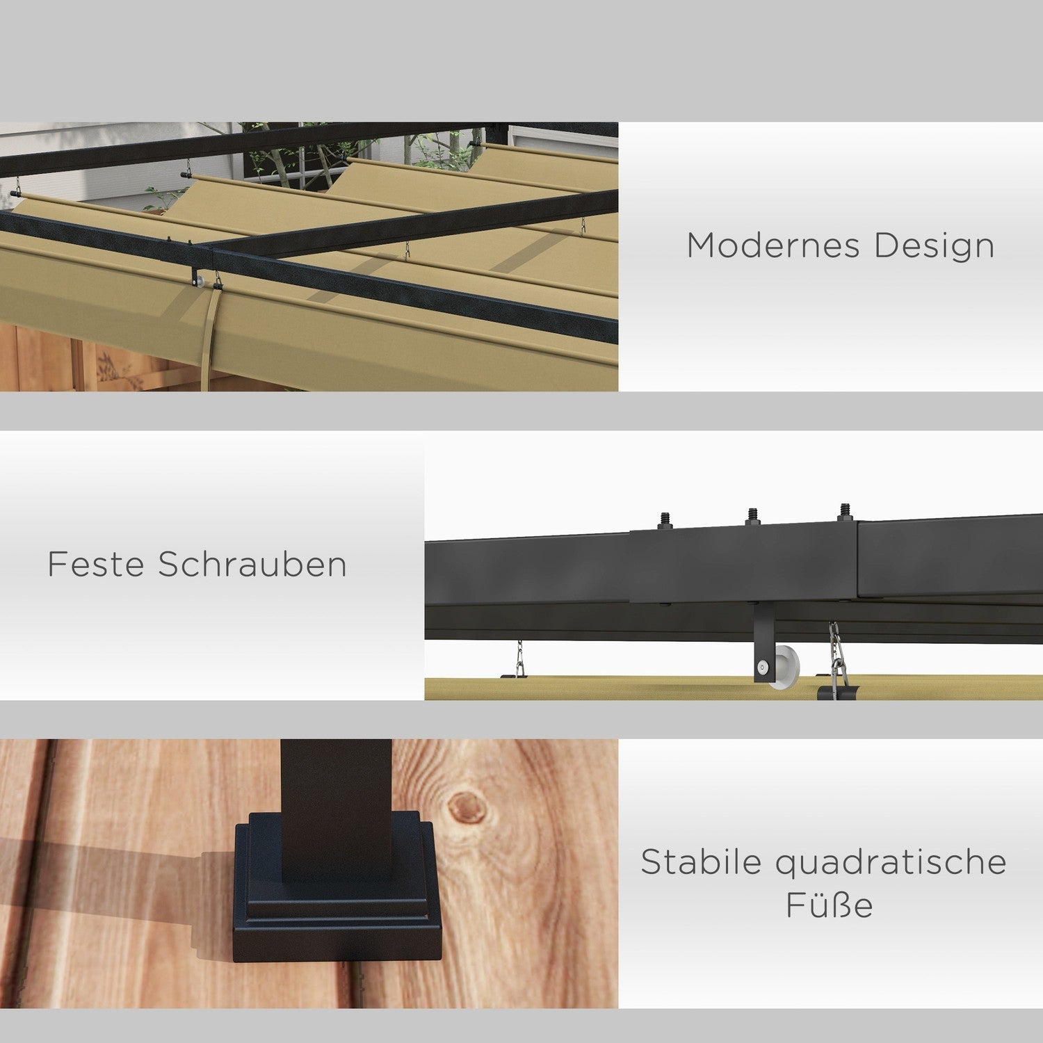 Ocelová pergola 4x3m, nastavitelná střecha, ochrana před sluncem, khaki